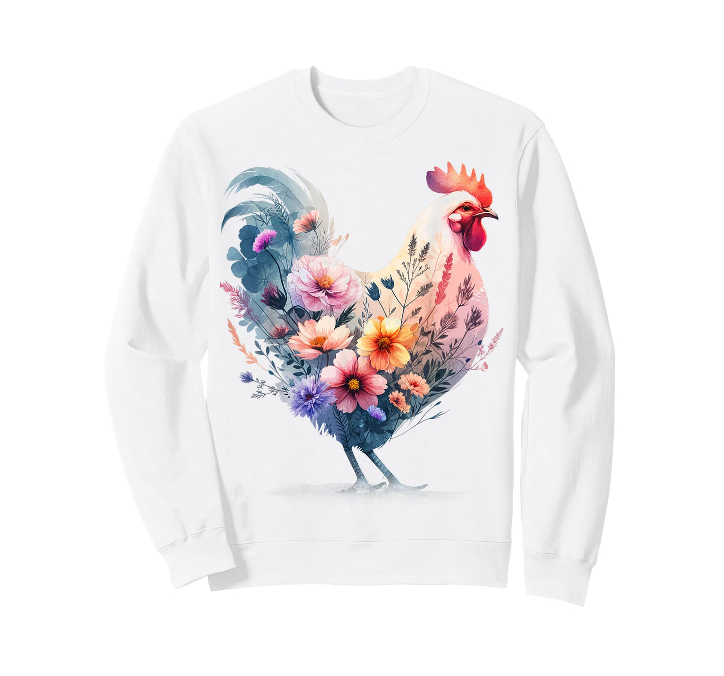 Chicken Floral Art Graphic Women Farm Chicken Lover Colorful T-Shirt