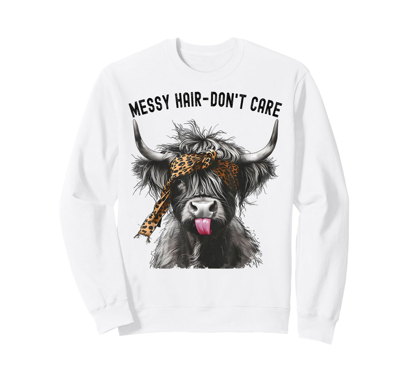 Highland Cow Leopard Print Messy Hair Don't Care Western T-Shirt