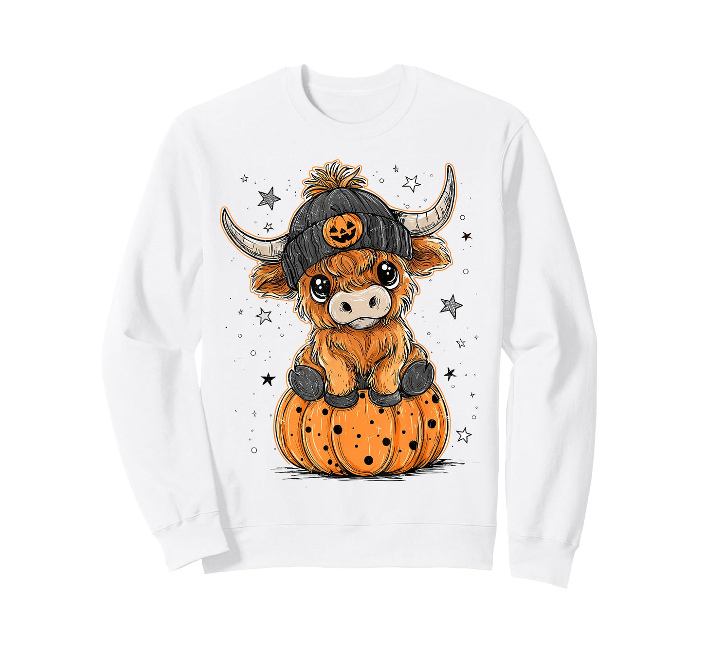 Cute Pumpkin Highland Cow Halloween Cow Lover Men Women Kids T-Shirt