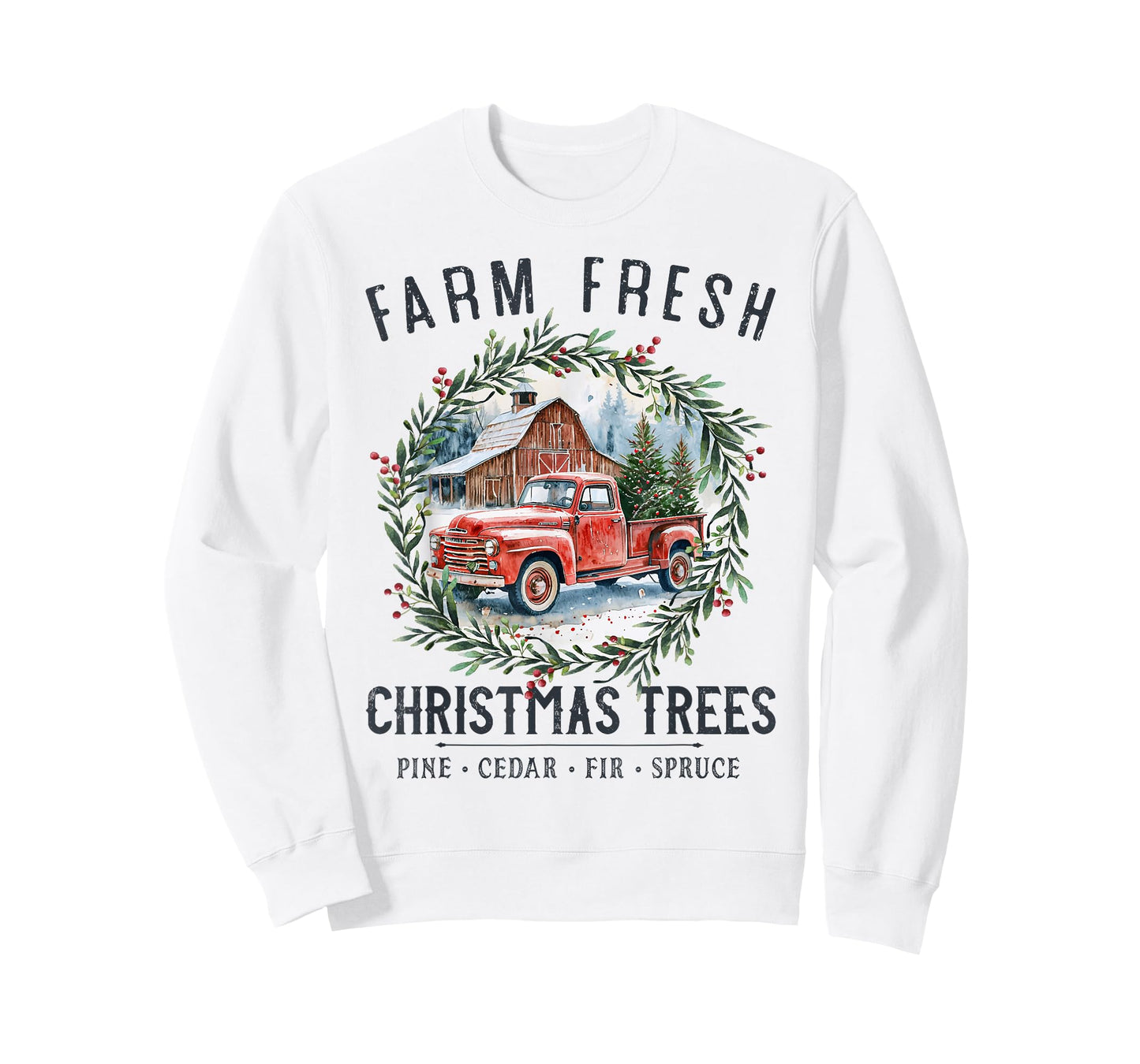 Farm Fresh Christmas Trees Vintage Red Truck and Barn T-Shirt