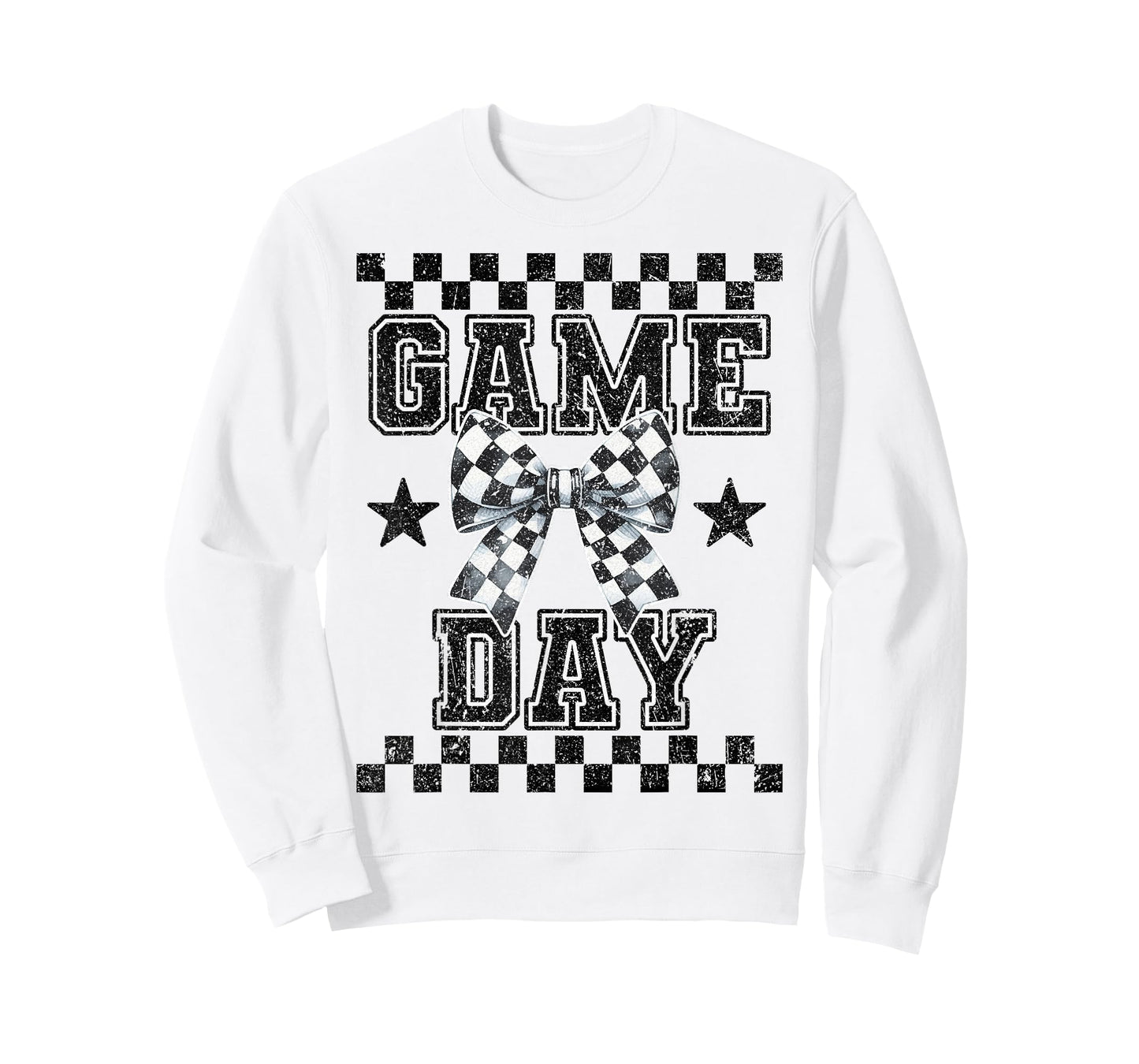 Retro Croquette Bow Black White Checkered Football Game Day T-Shirt