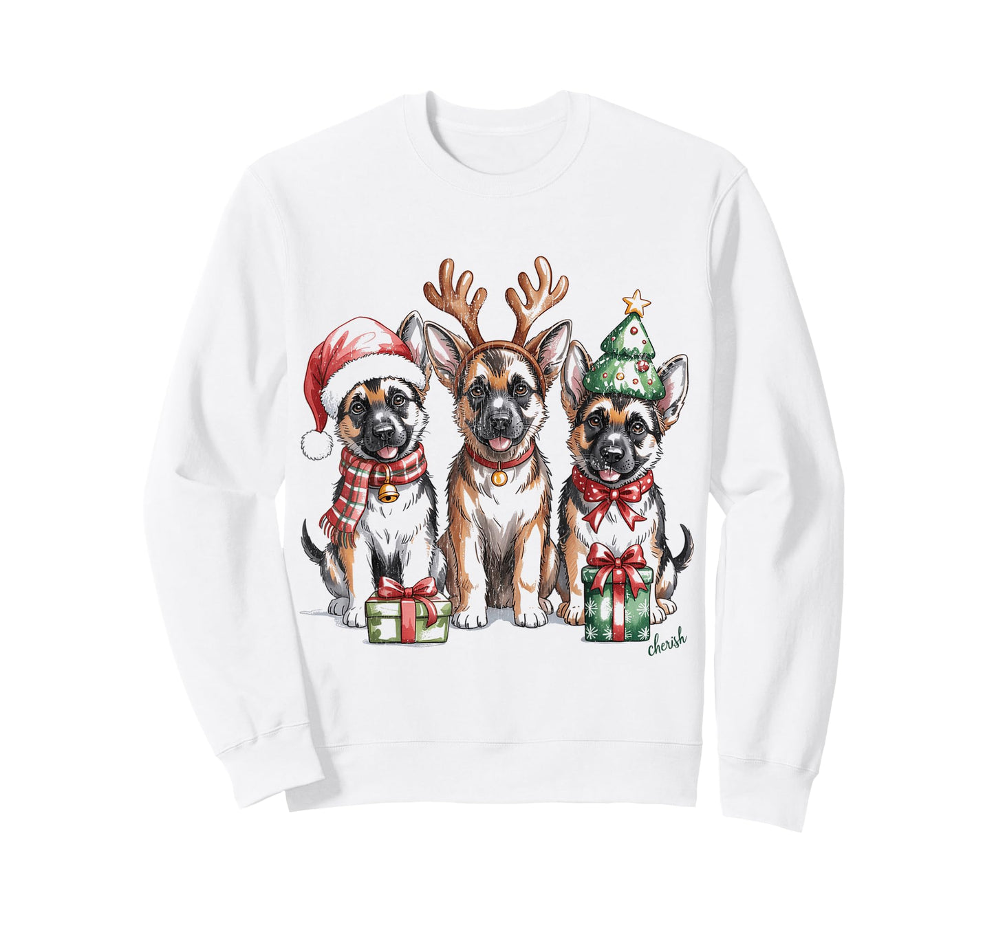 German Shepherds Santa Hat Funny Christmas T-Shirt