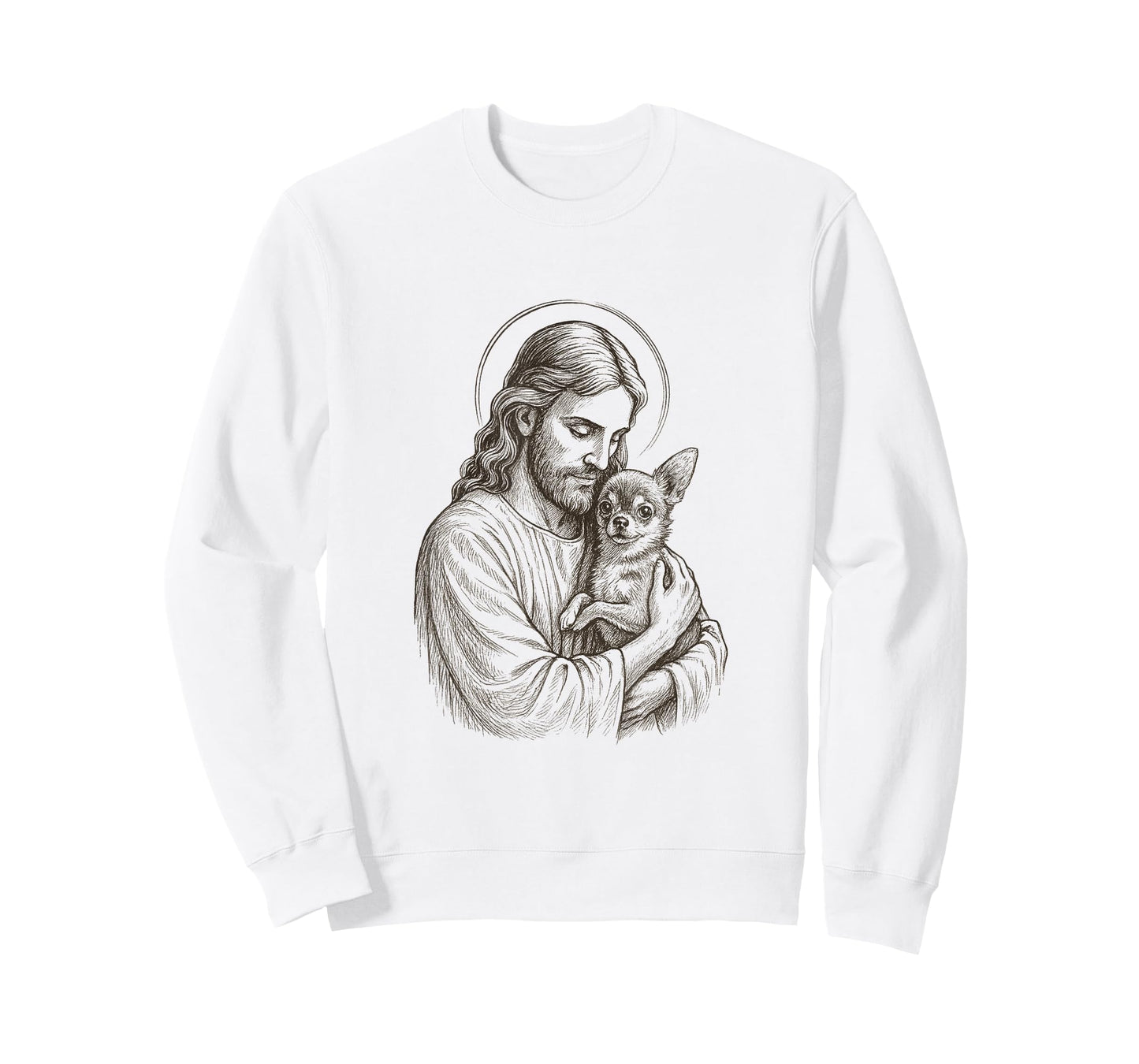 Faithful Chihuahua with Jesus Crown-Funny Religious Dog Art T-Shirt