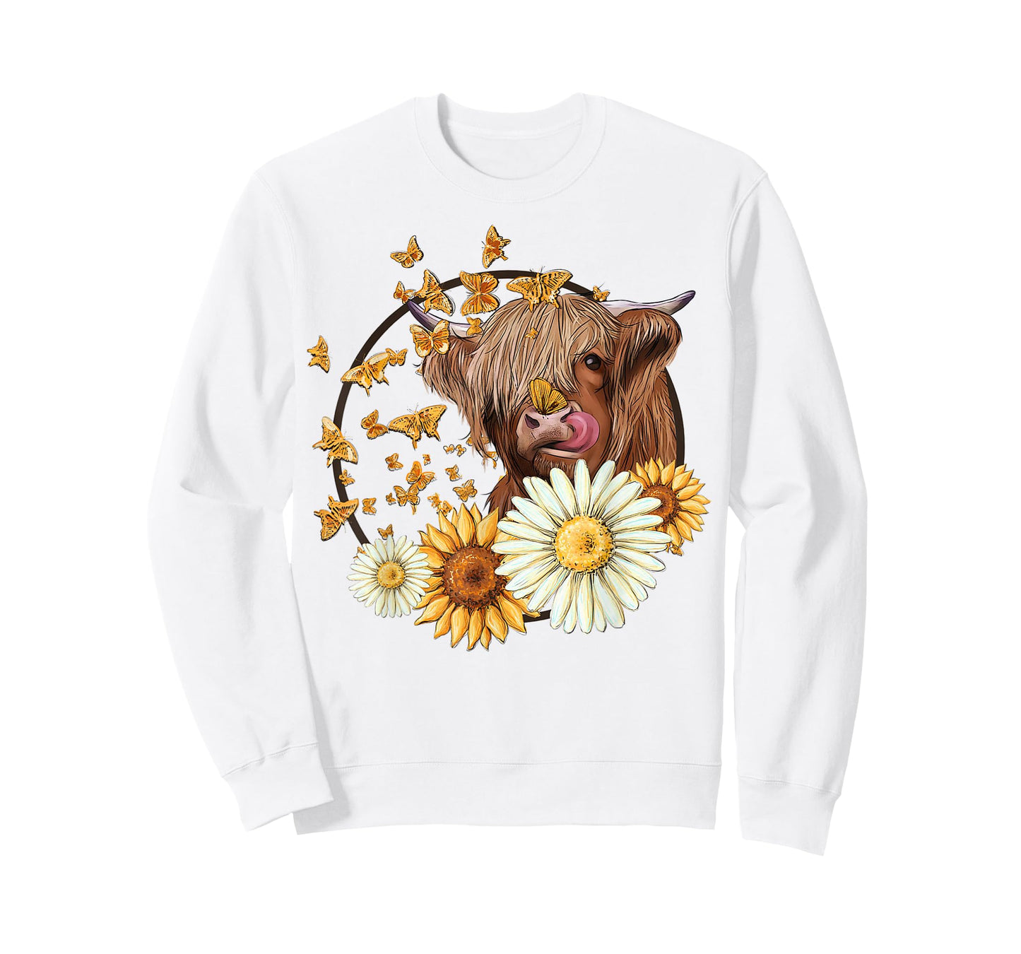 Highland Cow With Sunflower Daisies Butterflies Farm Western T-Shirt