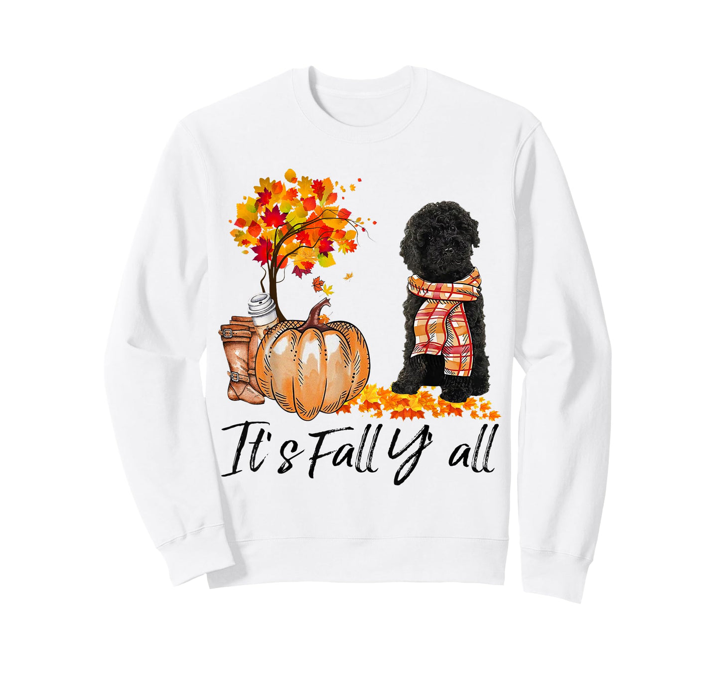 Black Labradoodle It's Fall Y'all Pumpkin Autumn Gift T-Shirt
