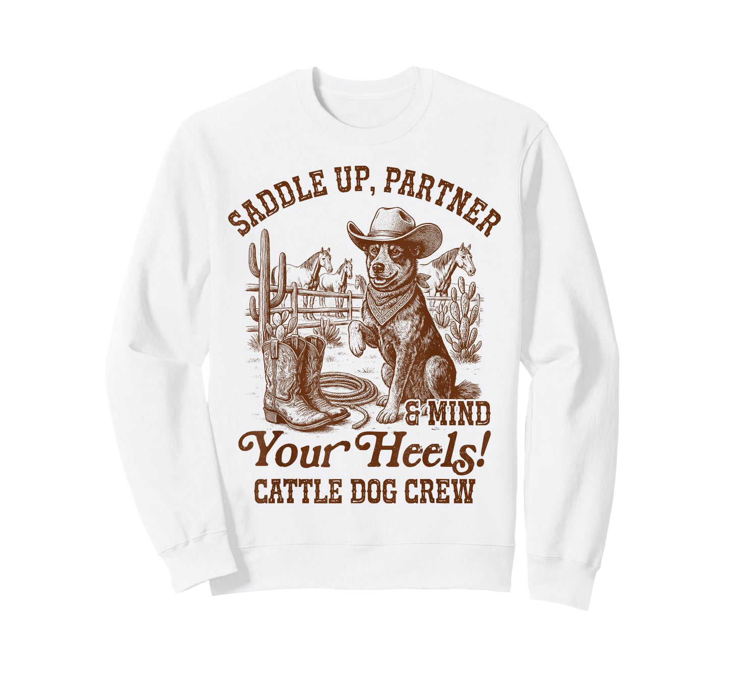 Blue Heeler Dog Cowboys Saddles Up Partner Cattle Dog Crew T-Shirt