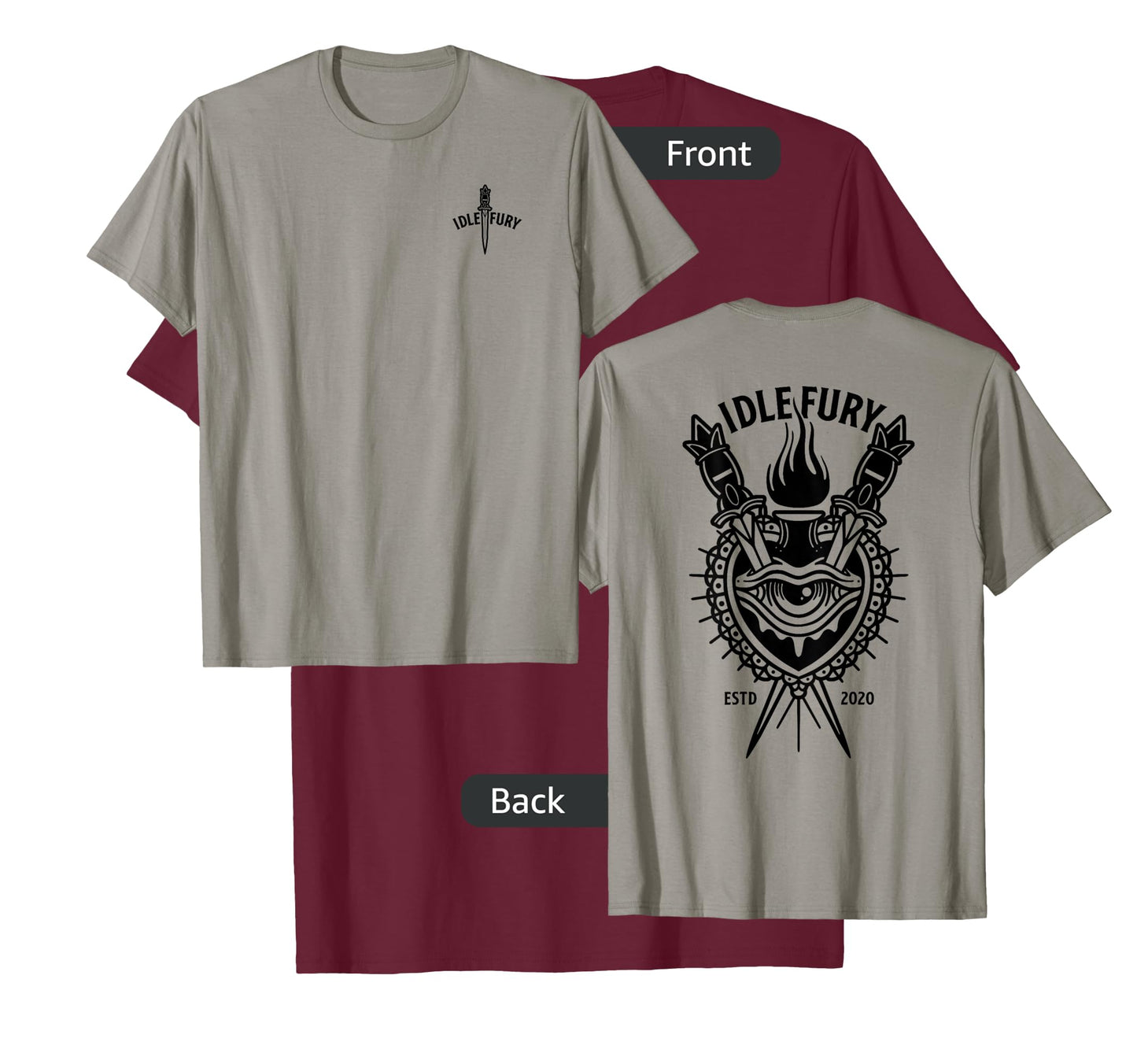 VIEW BACK PRINT Idle Fury Sacred Heart Swords Daggers Tattoo T-Shirt