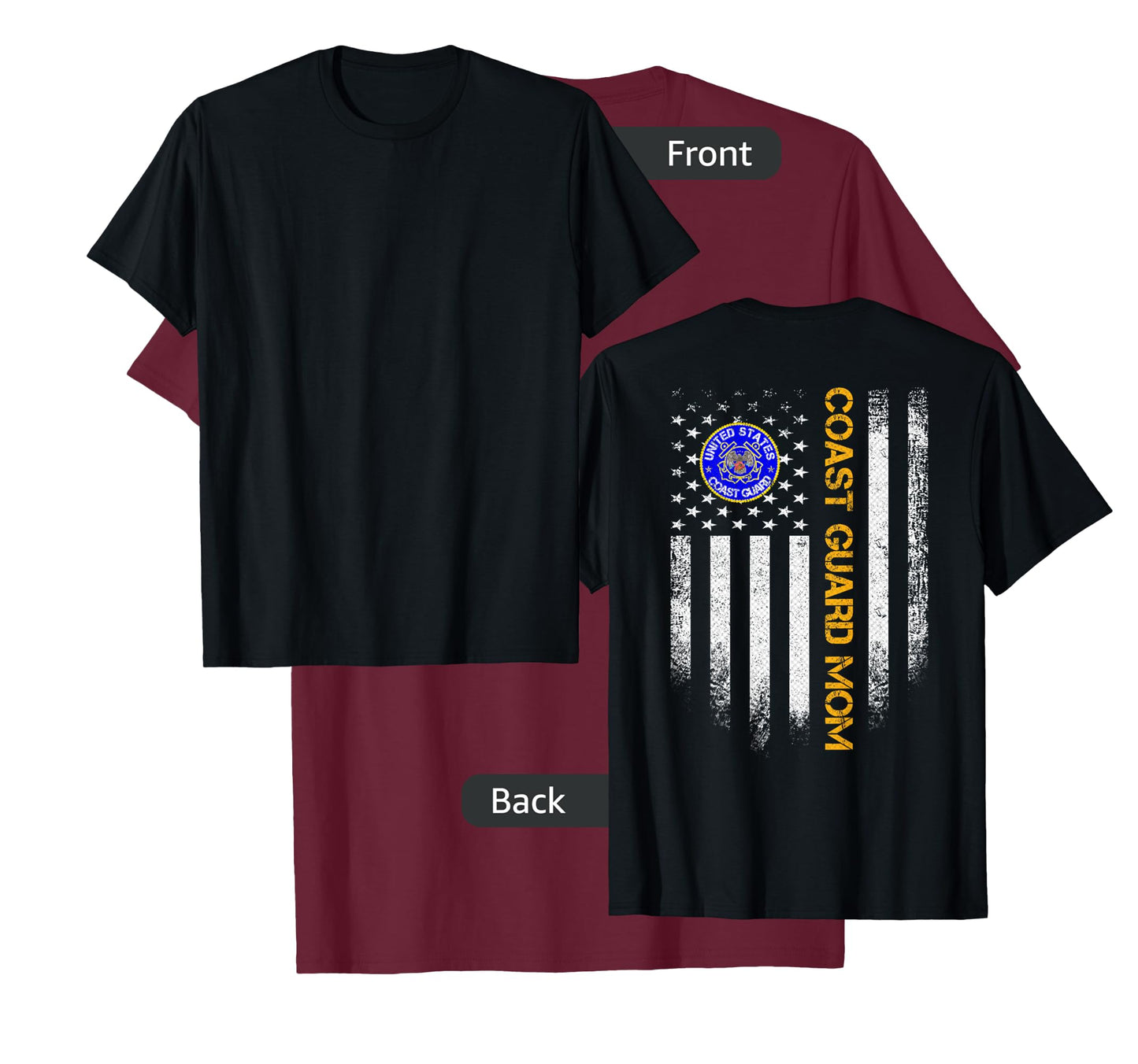 Vintage USA American Flag Proud US Coast Guard Veteran Mom T-Shirt