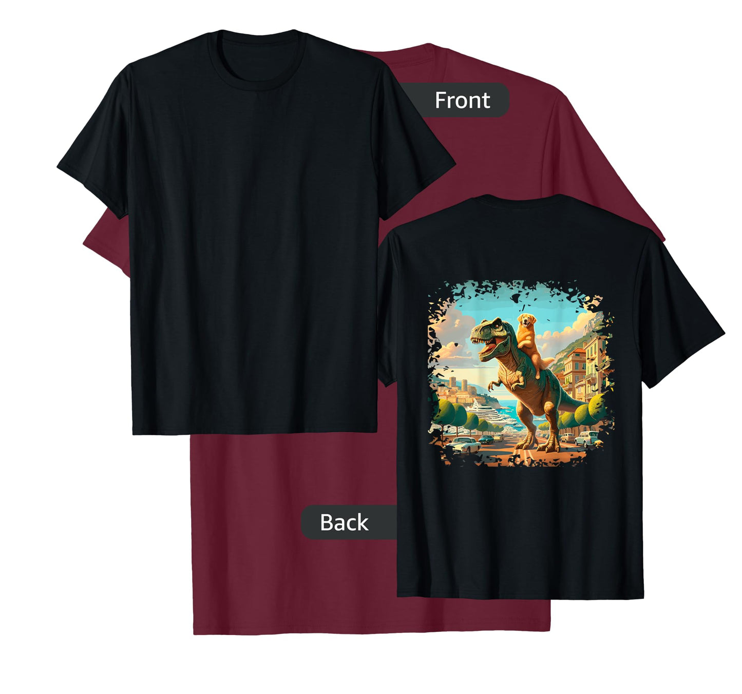 Funny Golden Retriever Riding a T-Rex Cool Dino Dog Design T-Shirt for Men Women Kids