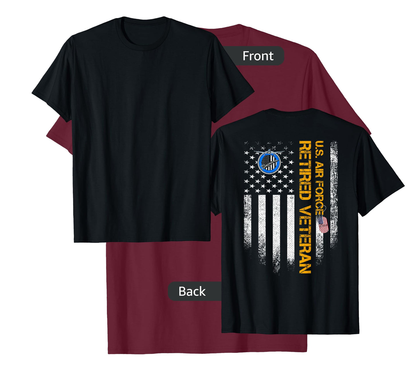 Vintage USA American Flag Proud Retired US Air Force Veteran T-Shirt