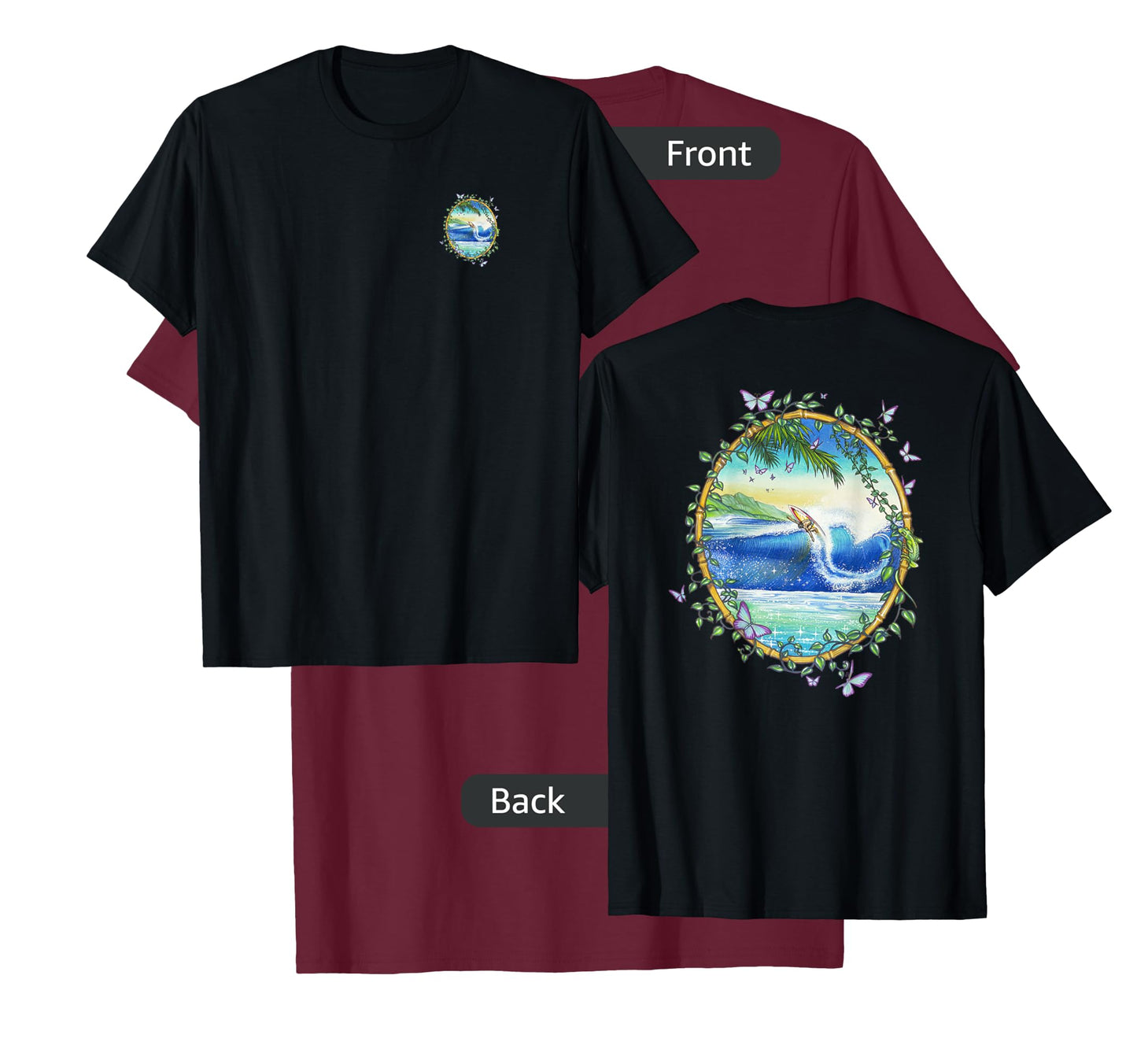 Surfing Front & Back Print Vintage Retro 70's Surf Art T-Shirt