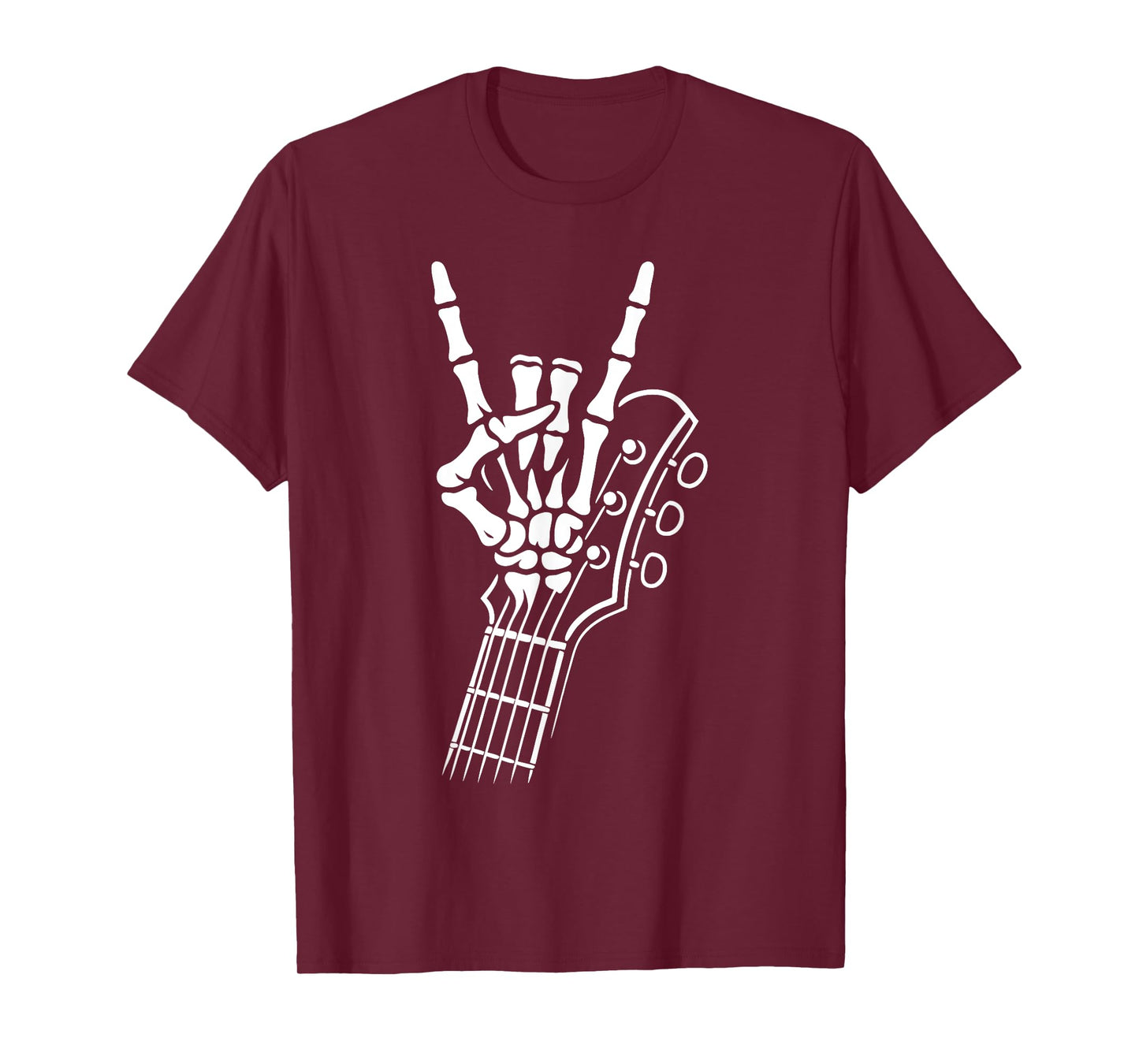 Rock On Skeleton Guitar Hand Sign Rock And Roll Band Tee T-Shirt
