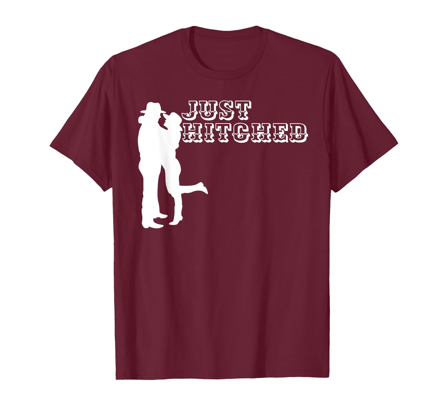 Just Hitched Cowboy Honeymoon Newly Wedded Matching Design T-Shirt