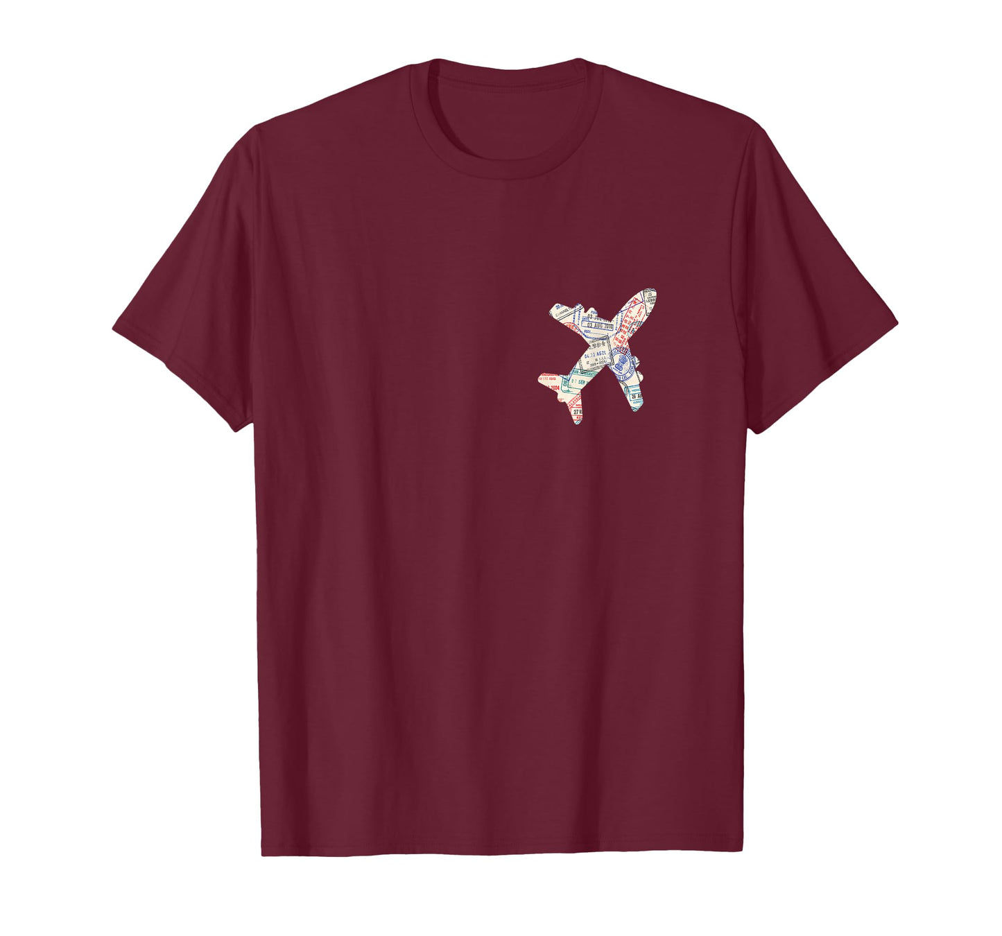 Airplane Shaped Passport Travel Stamps T-Shirt