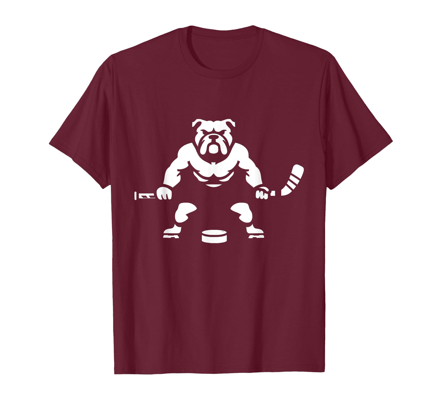 White Silhouette Dog Bulldog Ice Hockey Player T-Shirt