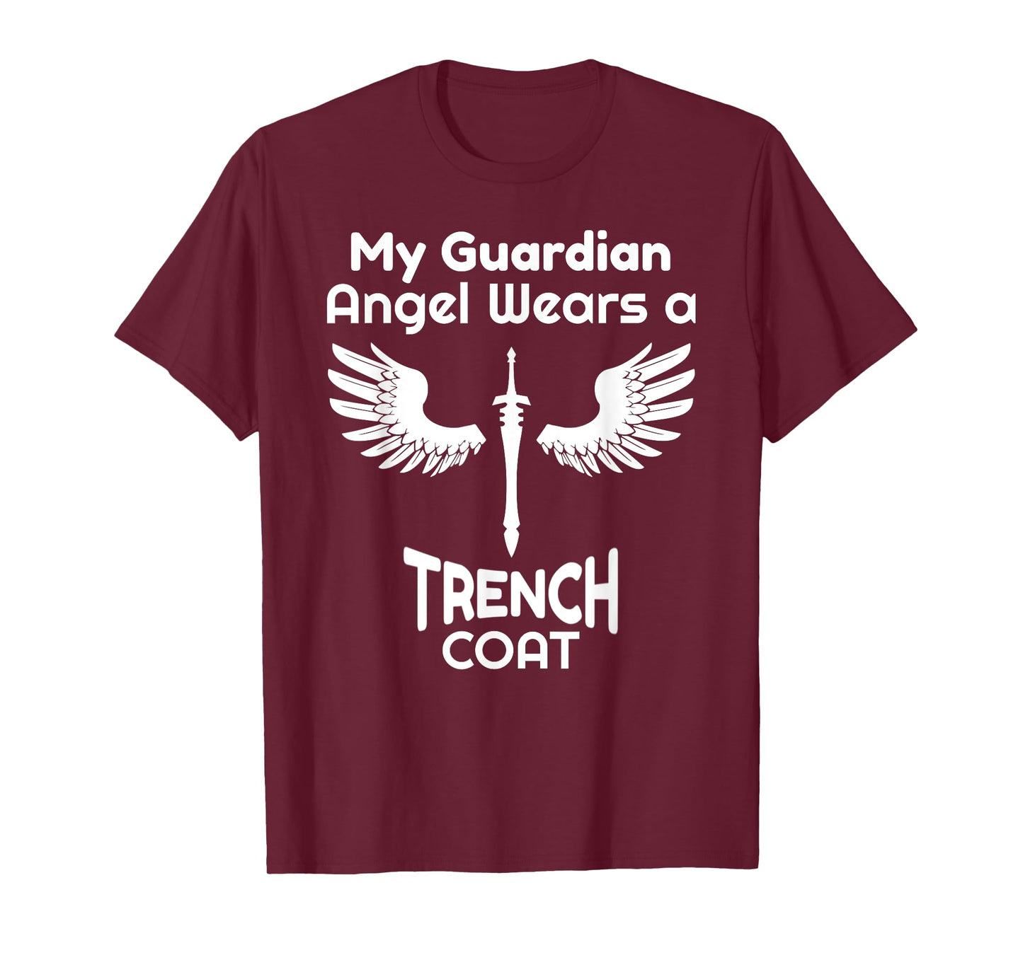 My Guardian Angel Wears a Trench Coat Funny Graphic T-Shirt