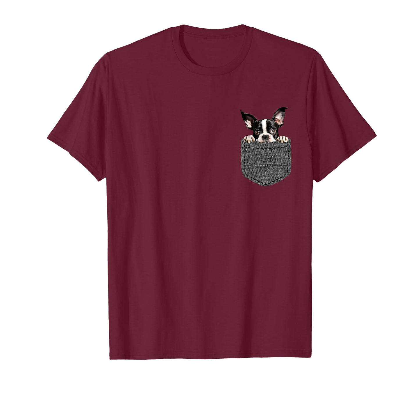 Boston Terrier Dog in Pocket T-Shirt for Men Women Girls Kids