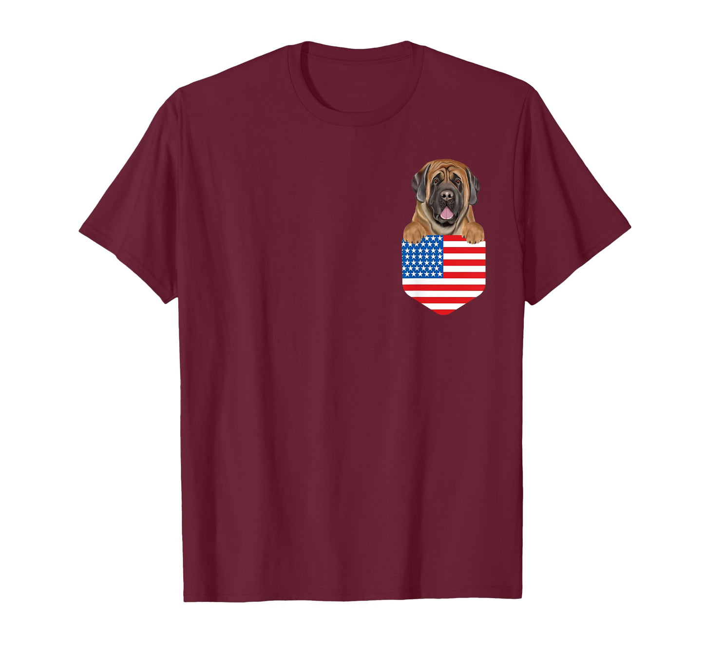 America Flag Mastiff Dog In Pocket T-Shirt