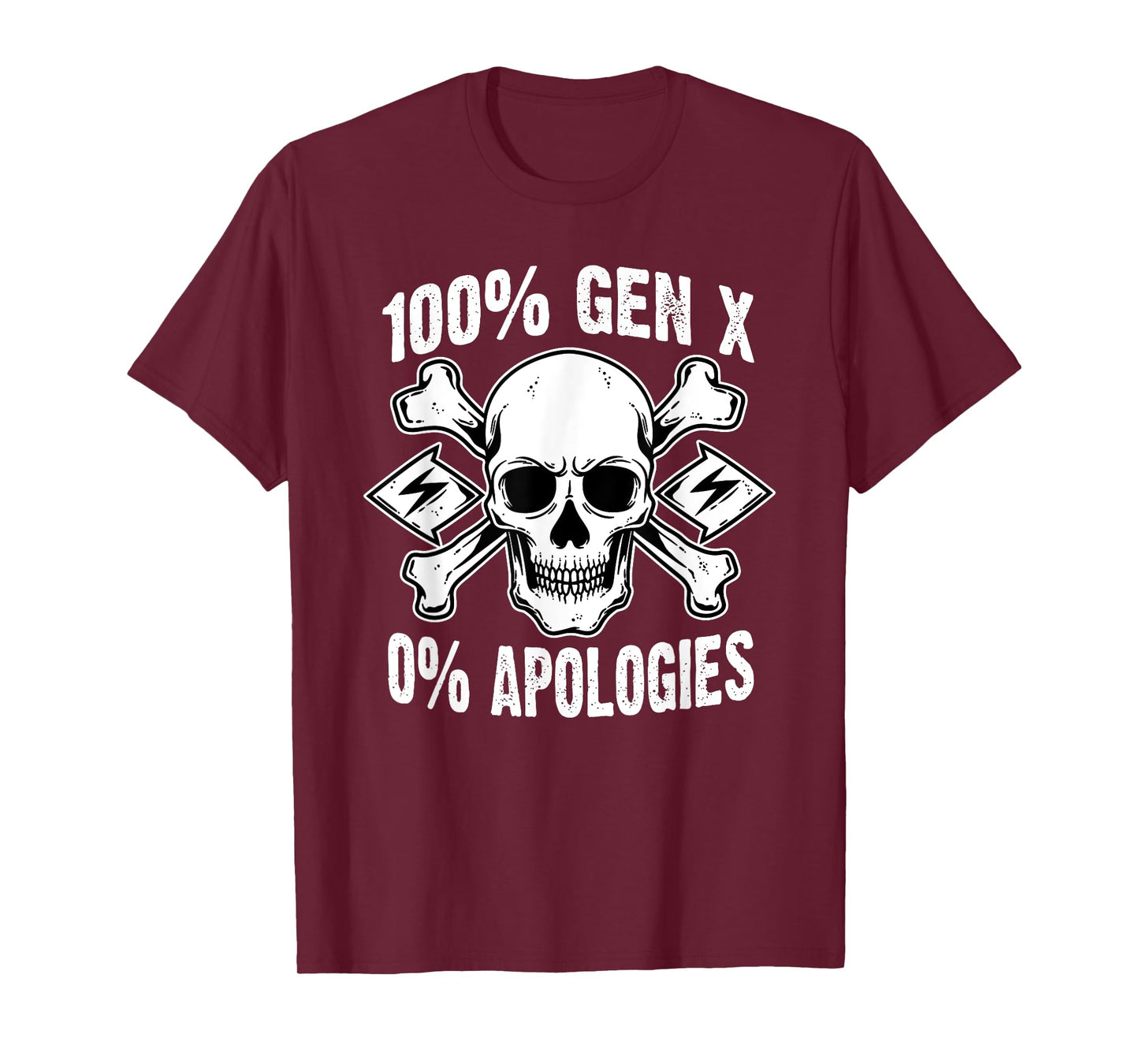 100% Gen X No Apologies Skull Birth Year Retro Generation X T-Shirt