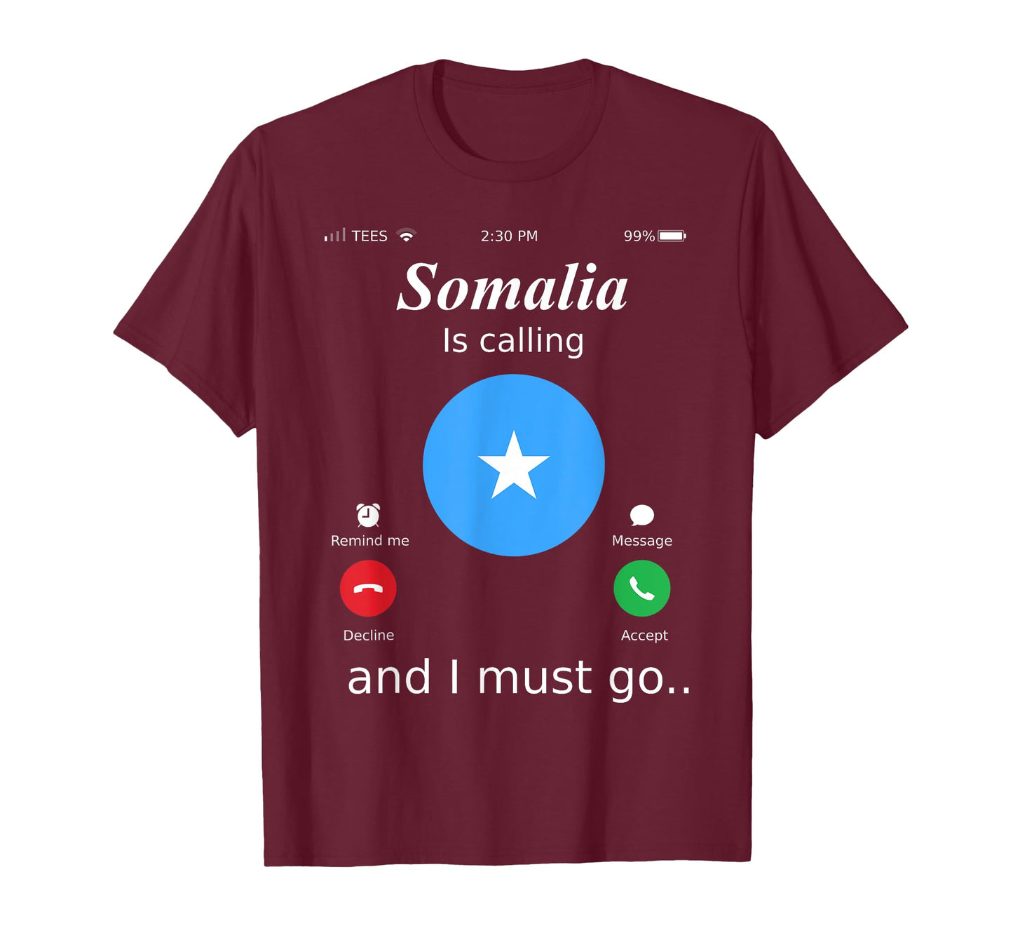 Somalia Is Calling and I Must Go Somalia Flag shirt T-Shirt