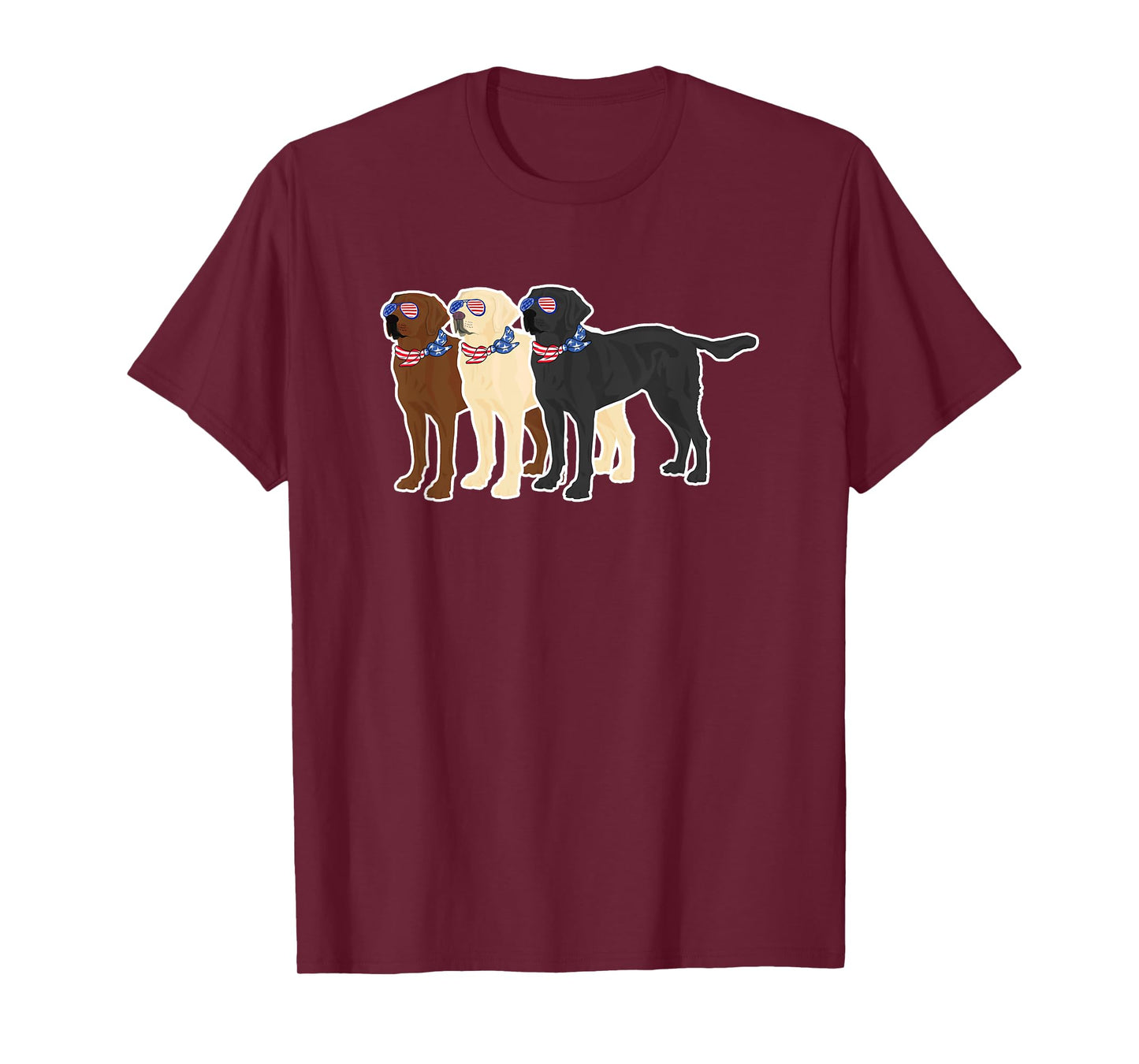 3 Labrador Retrievers Wearing USA Glasses Brown Black Yellow T-Shirt