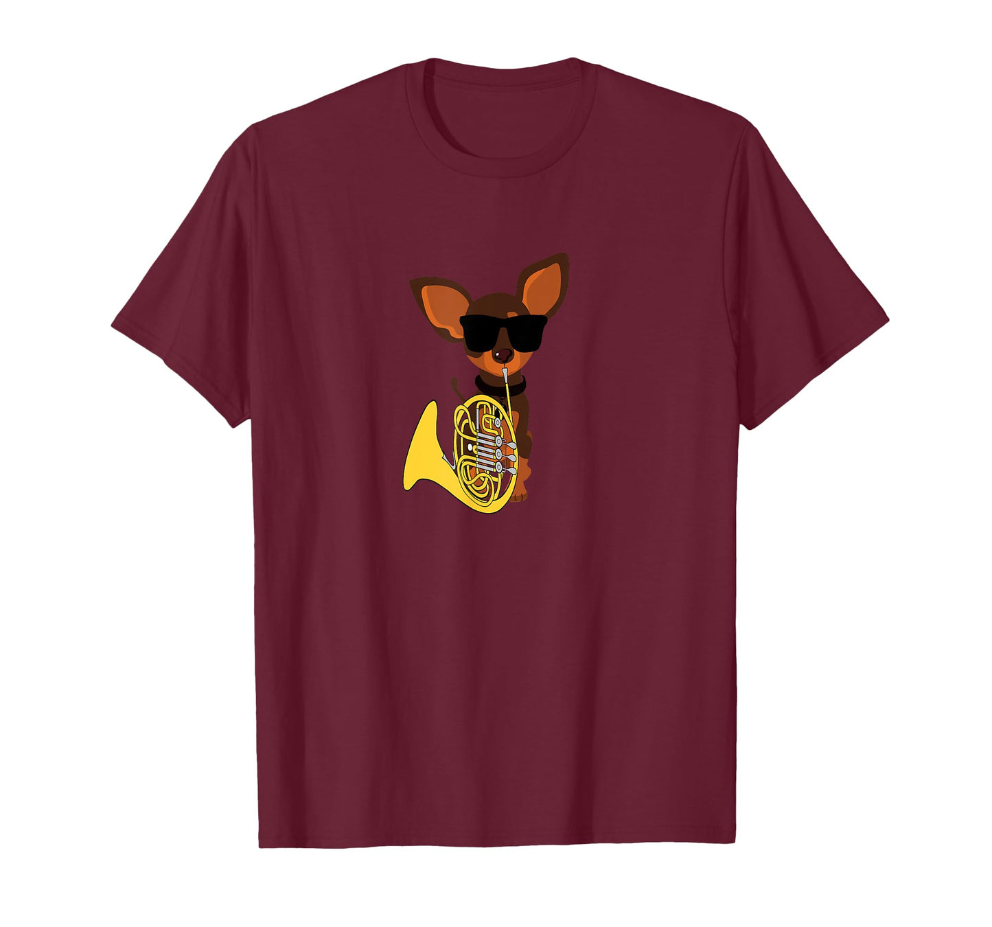 Funny Dog Wearing Sunglasses Playing French Horn T-Shirt for Men Women Kids