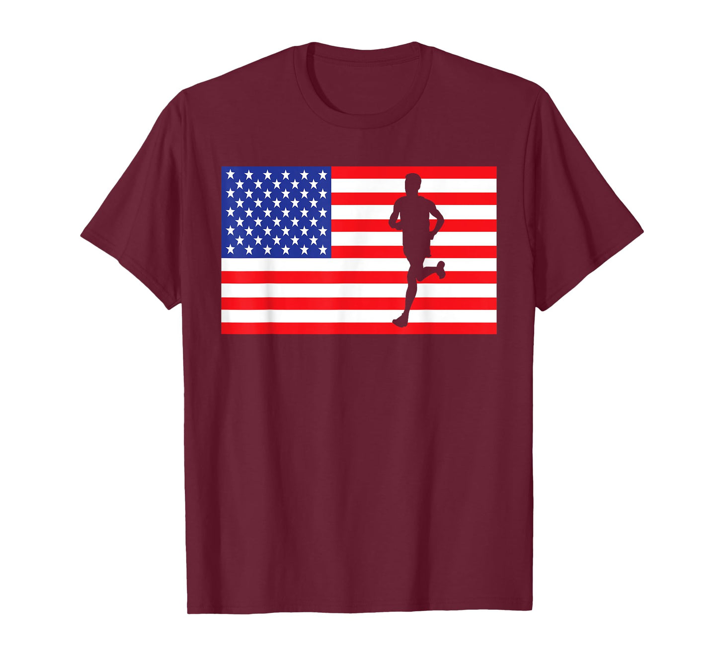 Marathon Runner USA American Flag Race Running 4th Of July Women Kids Men T-Shirt