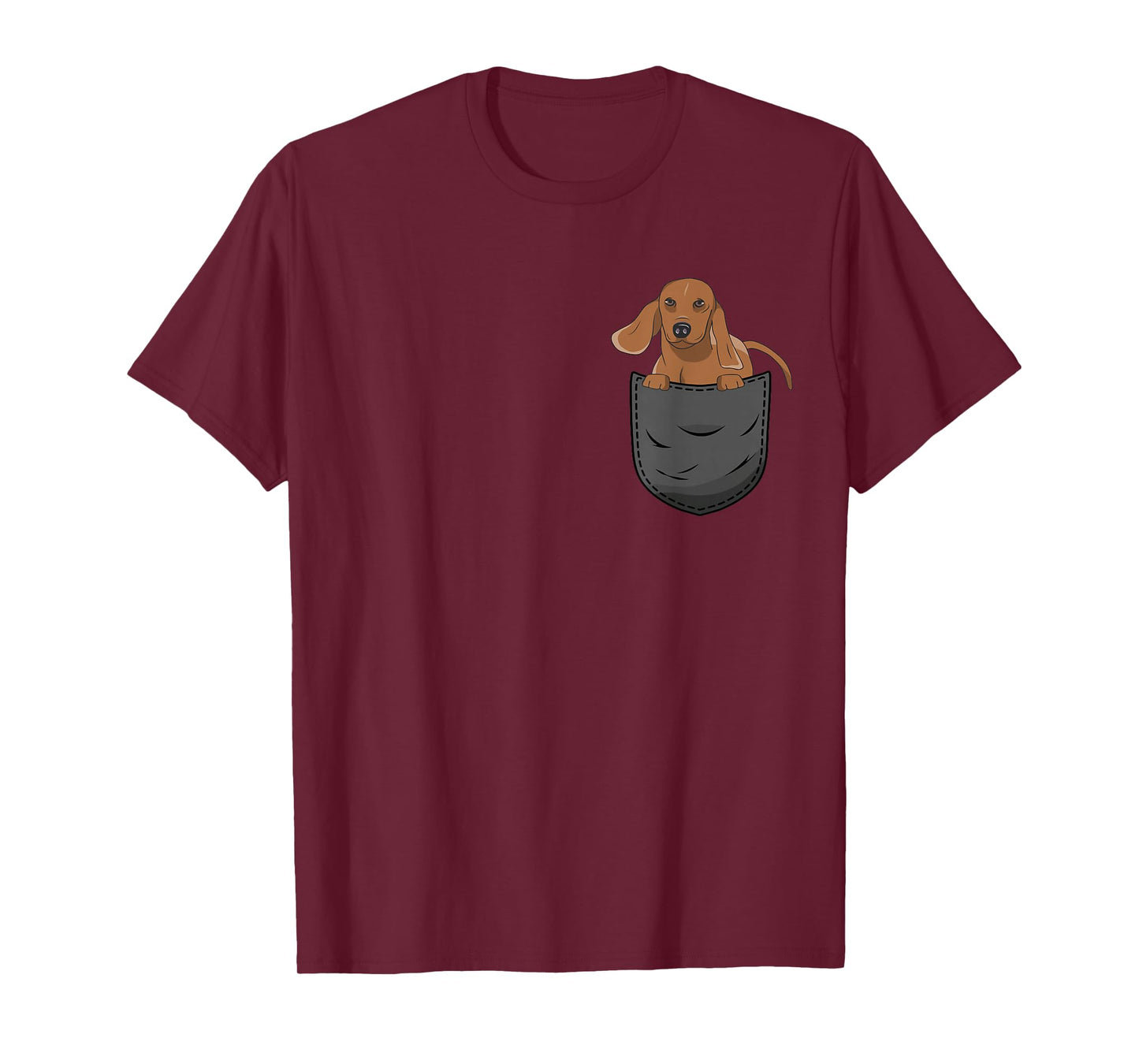 Dachshund Pocket Clothing Dachshund Pocket T-Shirt - Unisex Adults - Black - Short Sleeve - Cartoon Dachshund - Crew Neck - Classic Fit - All Seasons - Imported - Cotton Blend - Machine Wash - Small