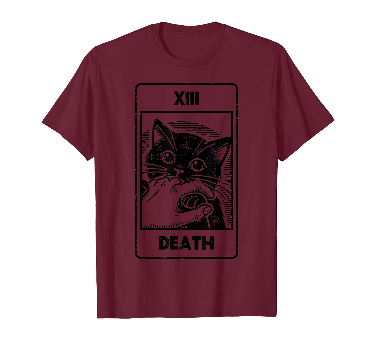 Black Cat Bite Tarot Card Death Funny Halloween Women Men T-Shirt
