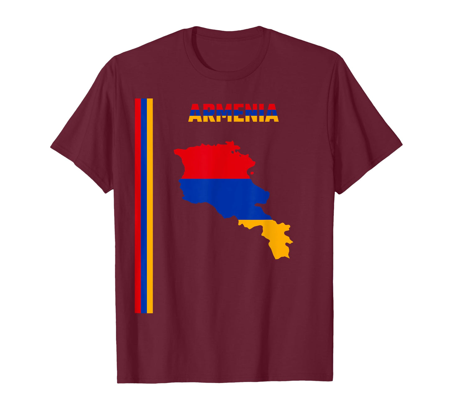 Vertical Armenian Flag, text “ARMENIA” & Silhouette map T-Shirt