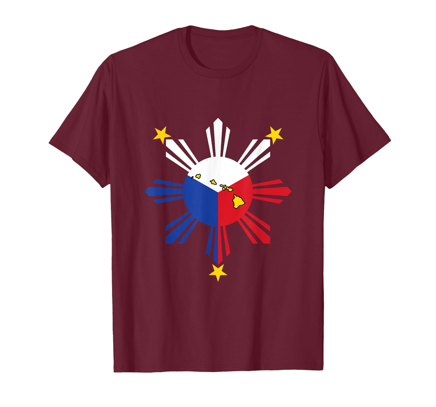 Hawaii Map in Philippines Sun Filipino Roots Hawaiian T-Shirt