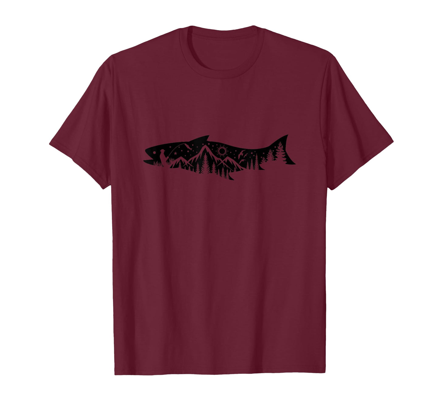 Fishing Forest Mountain Silhouette Outdoor Adventure Fishing T-Shirt