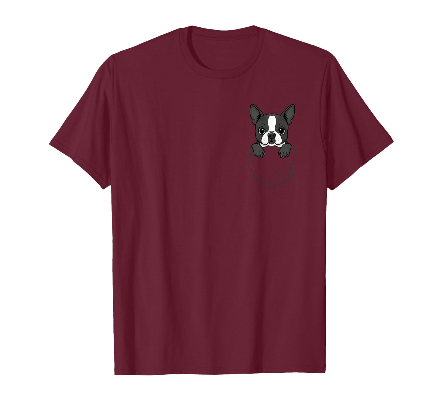 Funny Boston Terrier Peeking in Pocket Dog Puppy Pet Lover T-Shirt
