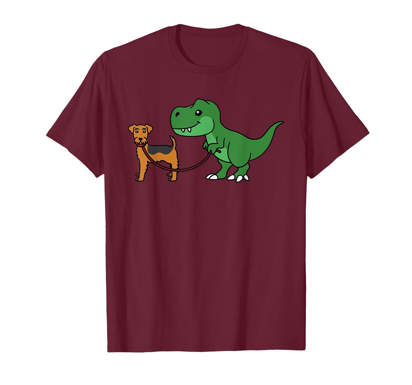 T-Rex Dinosaur Walking Airedale Terrier Funny Dog T-Shirt