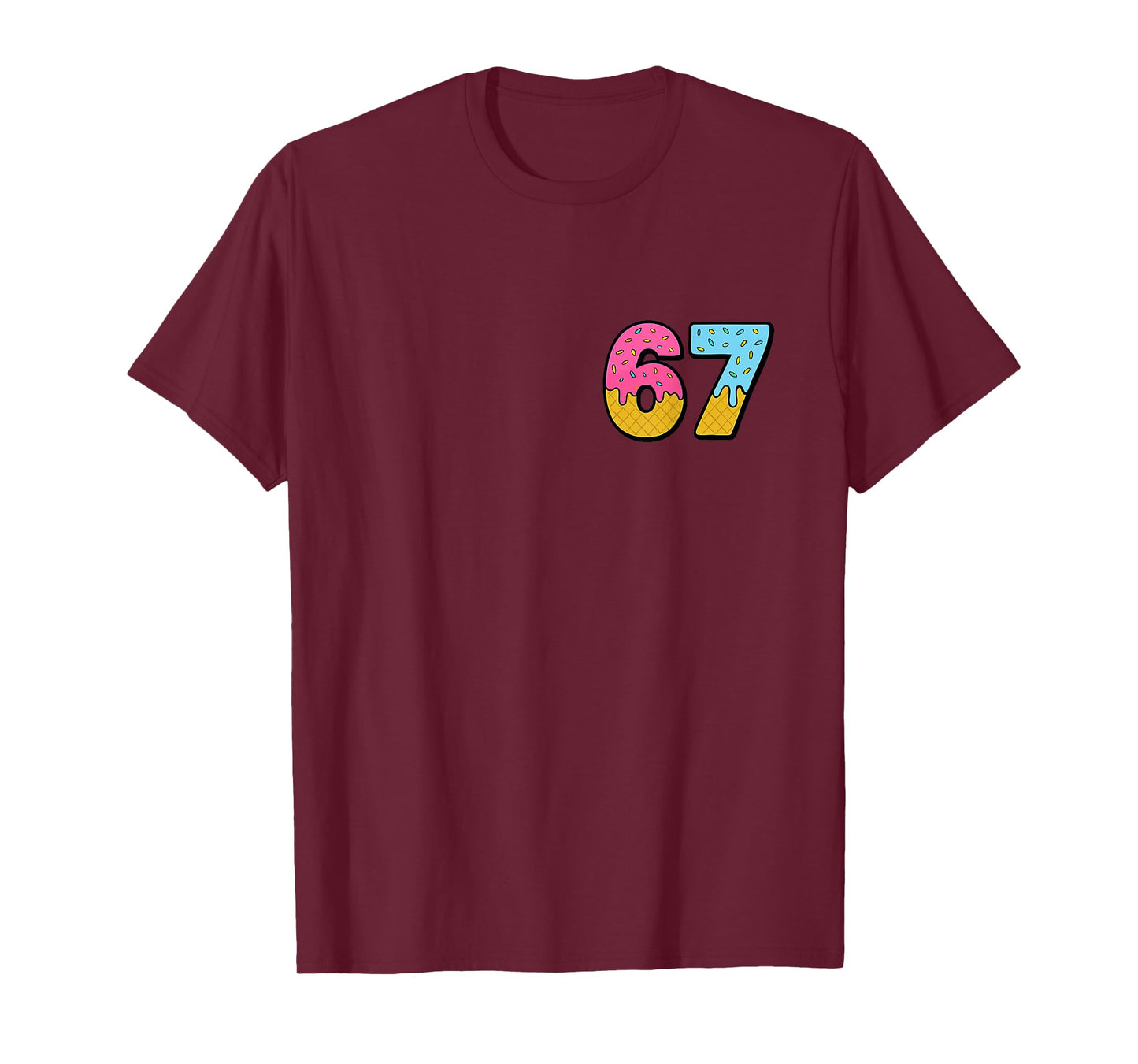 Six Seven on Back Meme Ice Cream Drip Waffle Cone Funny 67 T-Shirt