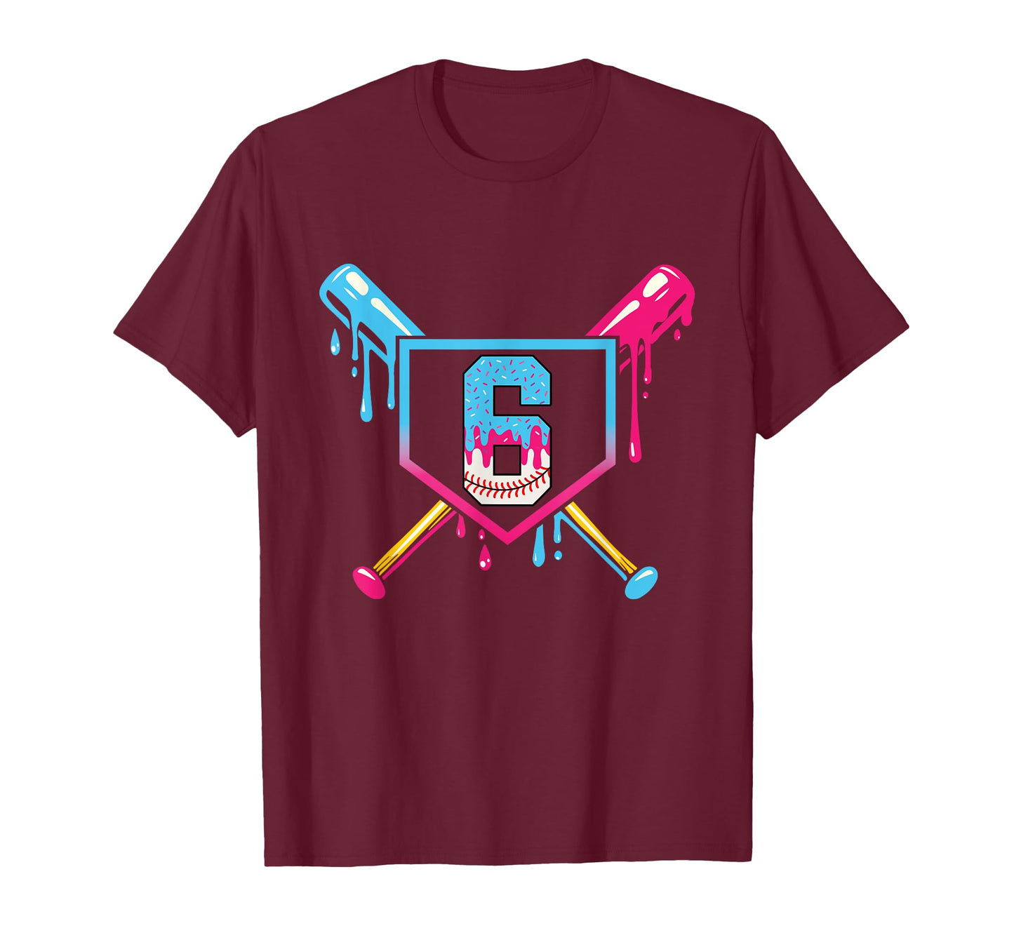 Baseball 6 Year Old Ice Cream 6th Birthday Boy Number 6 T-Shirt