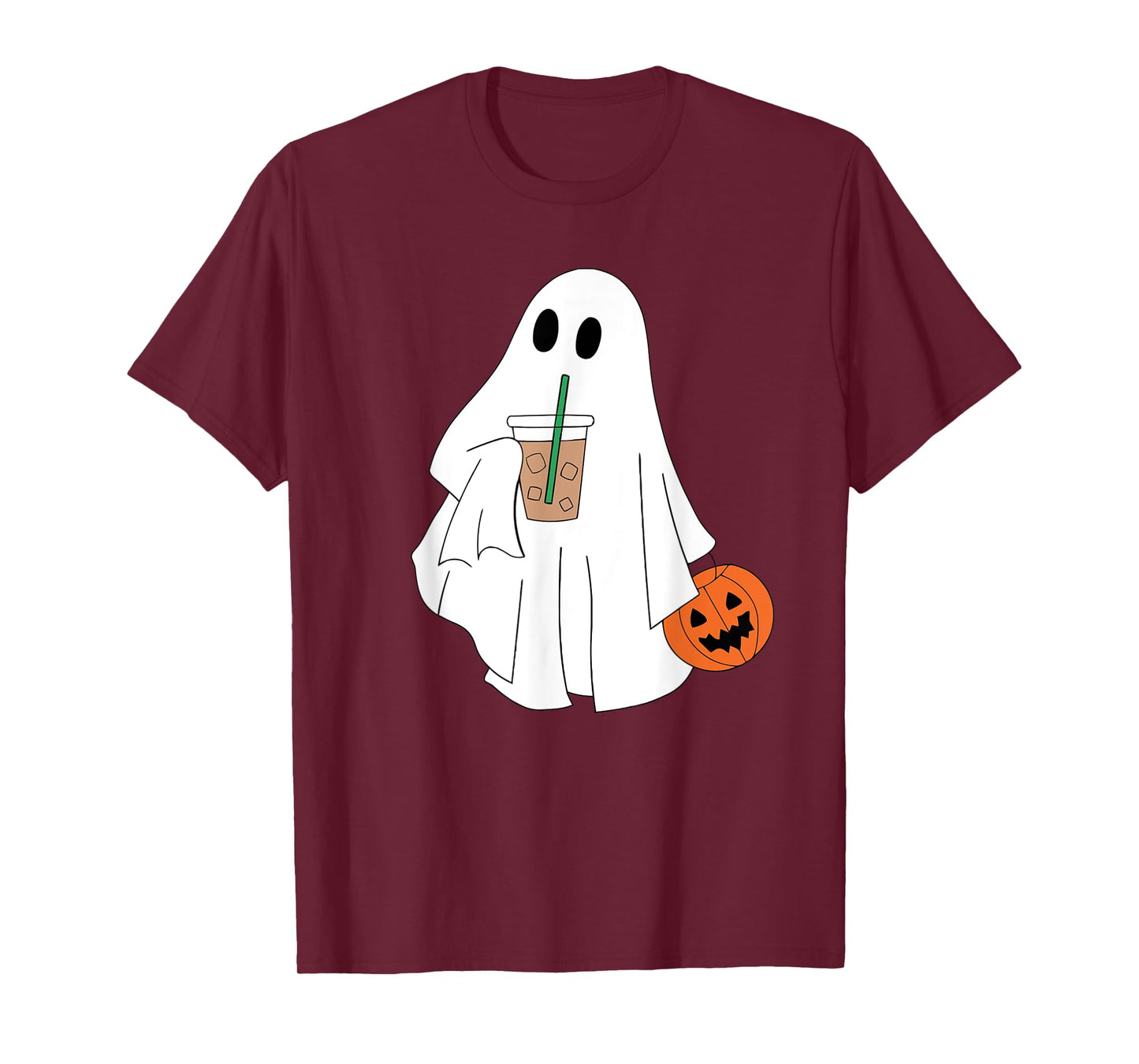 Cute Ghost Drinking Coffee Halloween Ghost Ice Coffee Womens T-Shirt