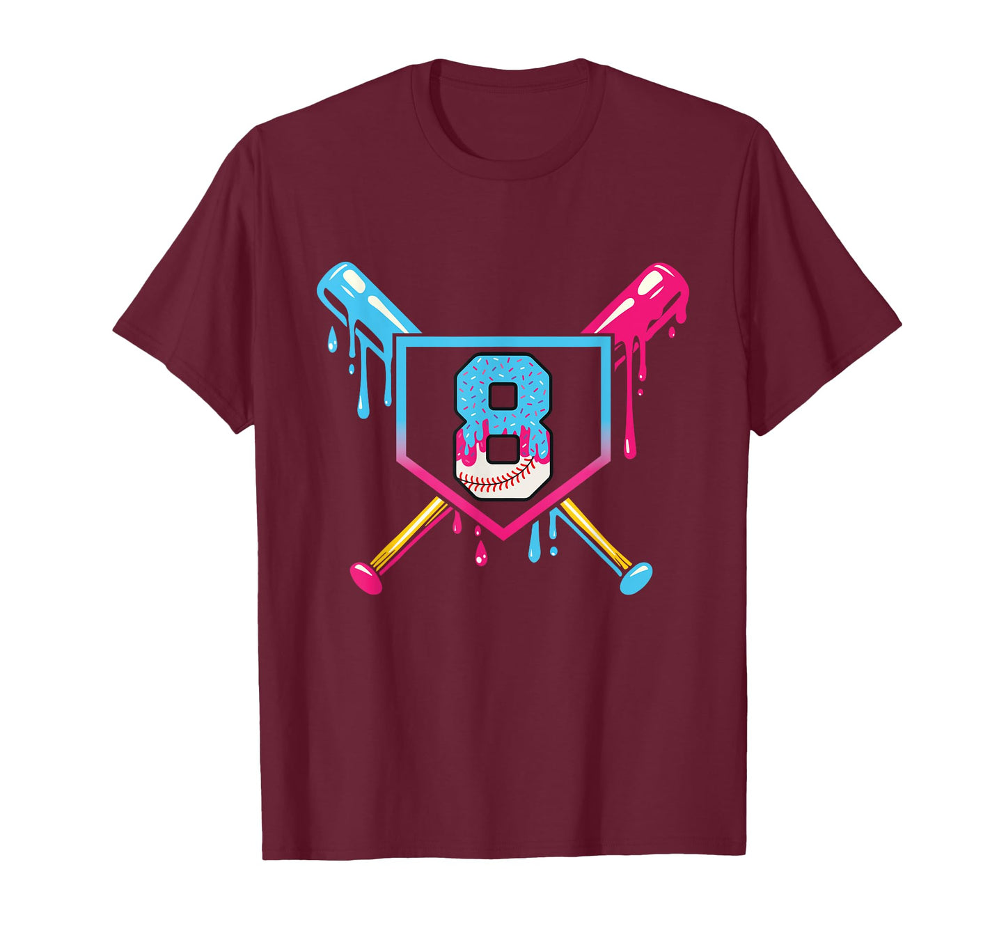 Baseball 8 Year Old Ice Cream 8th Birthday Boy Number 8 T-Shirt