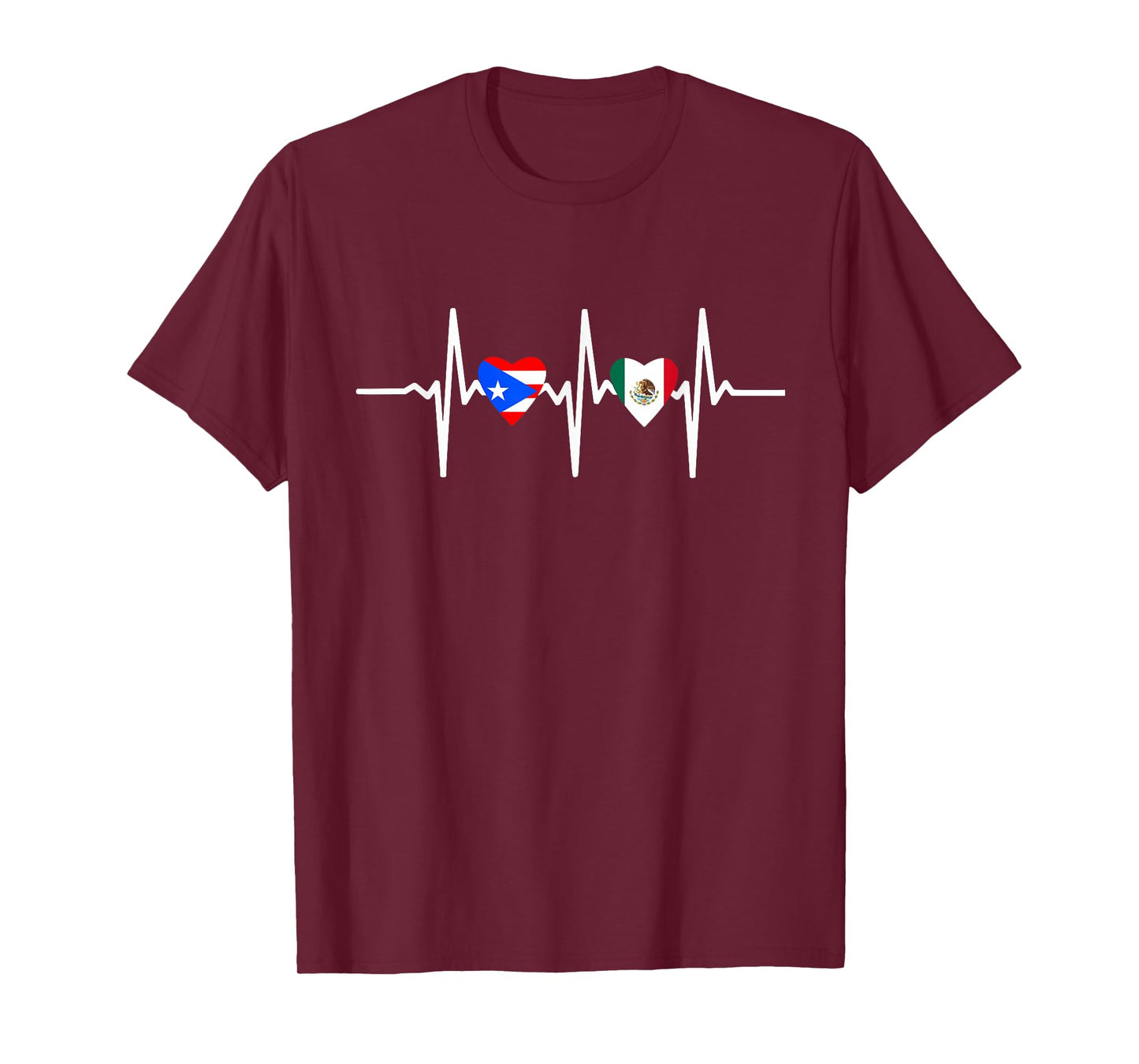 Half Mexican And Puerto Rican Rico Flag Mexirican Heartbeat T-Shirt
