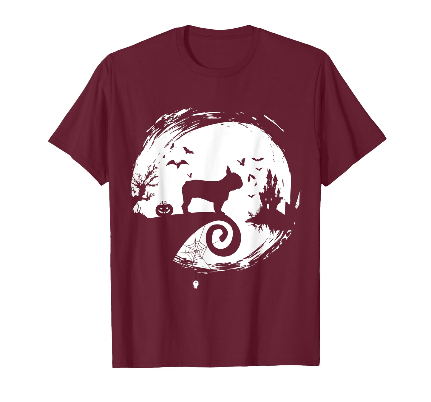 French Bulldog Halloween Costume Moon Silhouette Creepy Men Women Kids T-Shirt