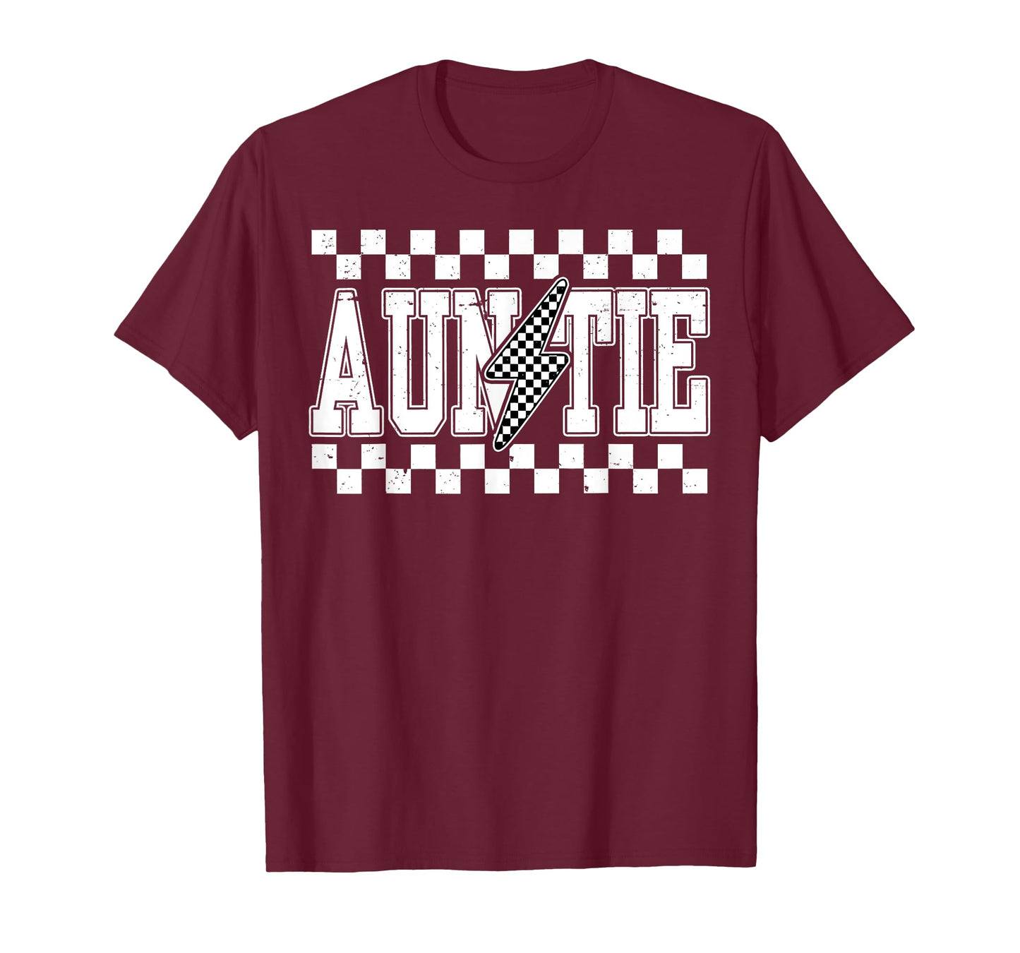 Retro Lightning Auntie Checkered Funny Auntie For Women Men T-Shirt
