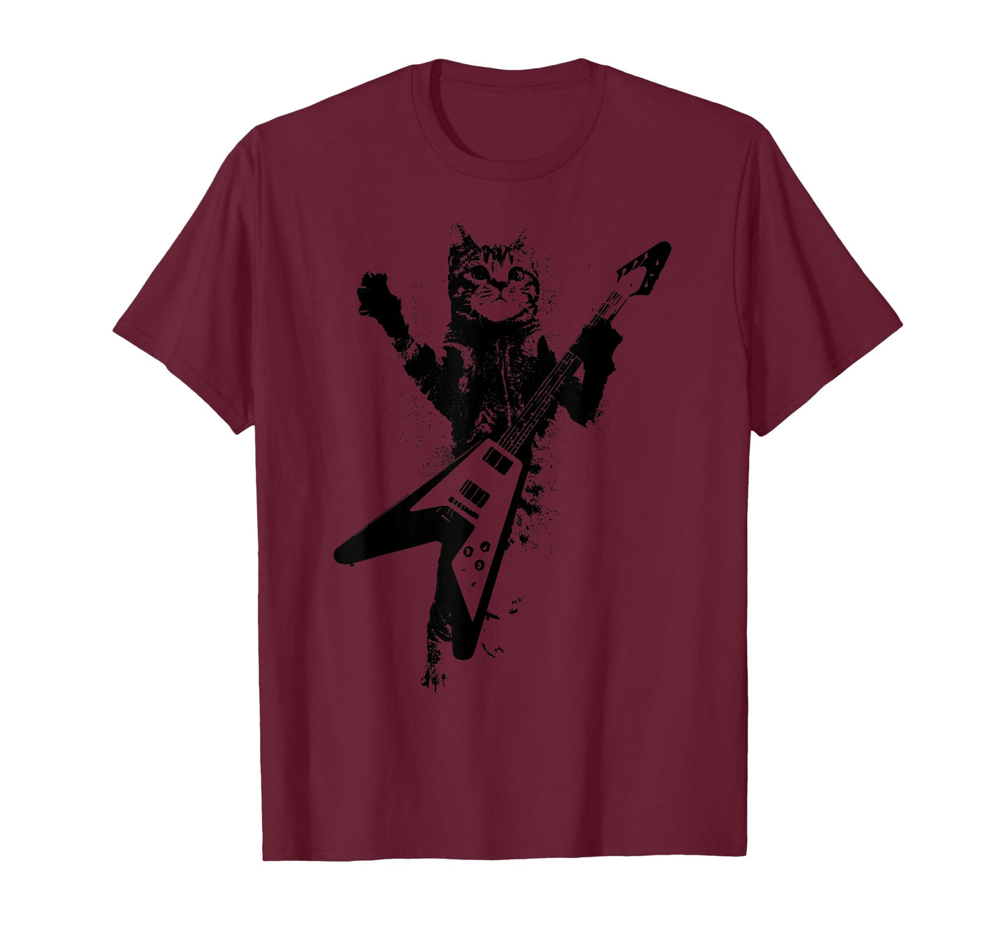 Cat Playing Flying V Guitar Musician Cat Lover Men Women T-Shirt