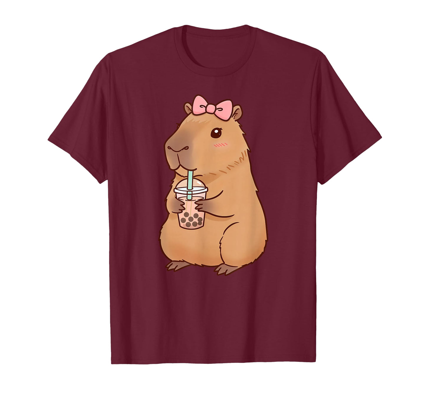 Kawaii Anime Capybara Drinking Boba Bubble Tea Kids Girls T-Shirt