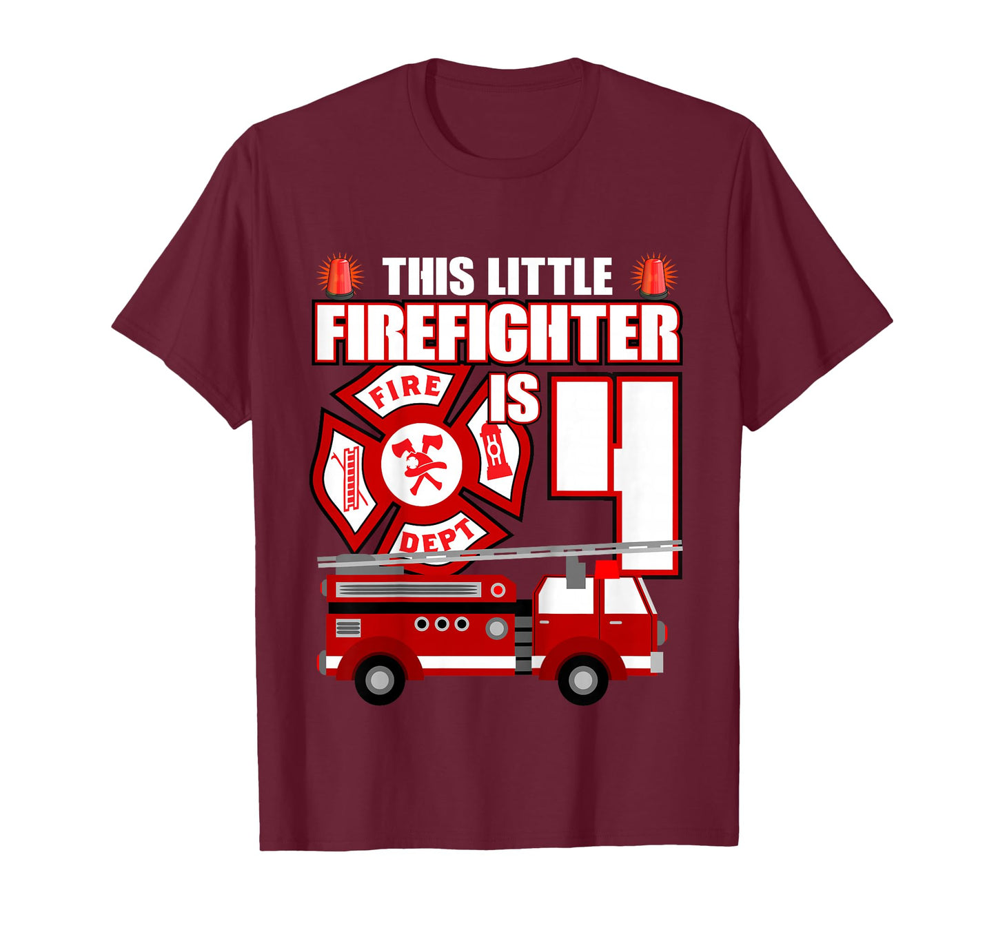 4 Year Old Firefighter Birthday Party Fire Truck 4th Gift T-Shirt