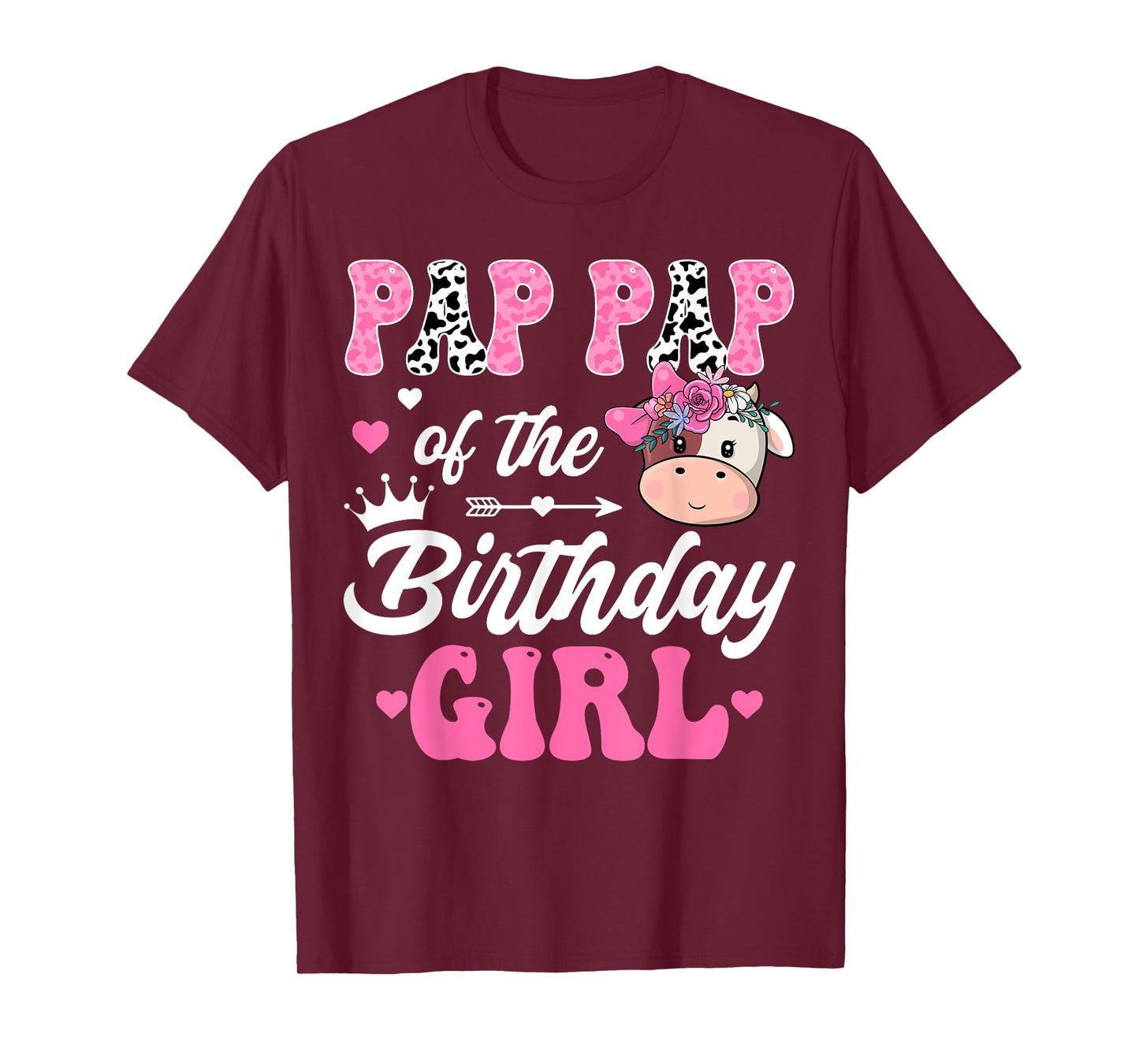 Pap Pap Of The Birthday Girl Farm Cow 1St Birthday Girl T-Shirt