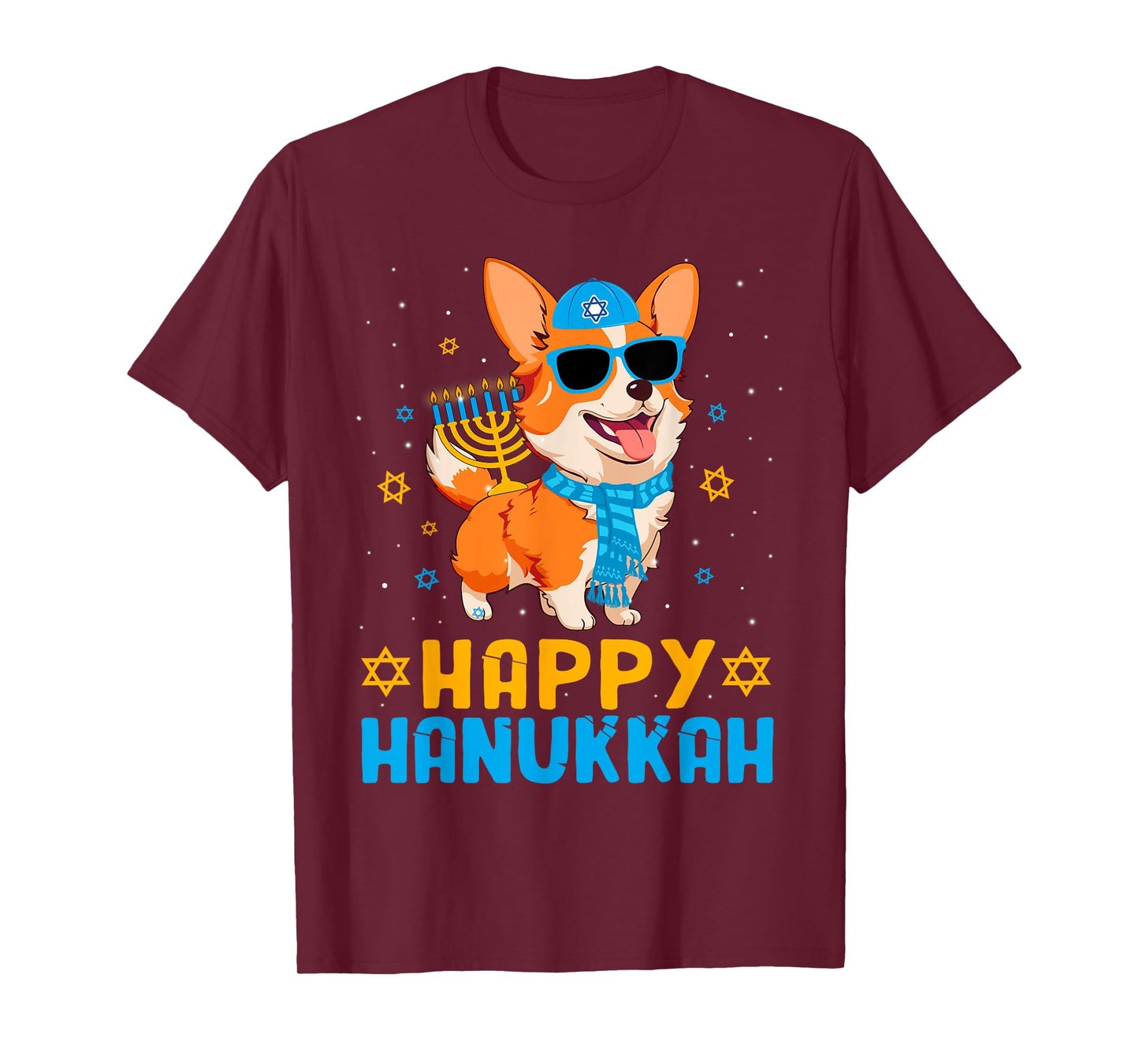 Funny Santa Claus Corgi Dog & Menorah Chanukah Xmas Pajama T-Shirt