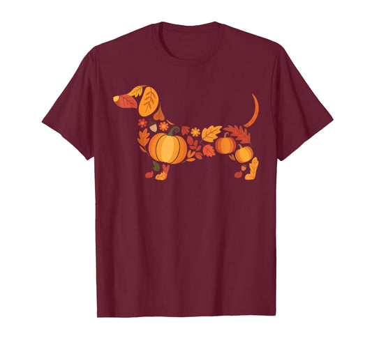 Fall Dachshund Pumpkin Autumn Leaves Cute Dog Lovers T-Shirt