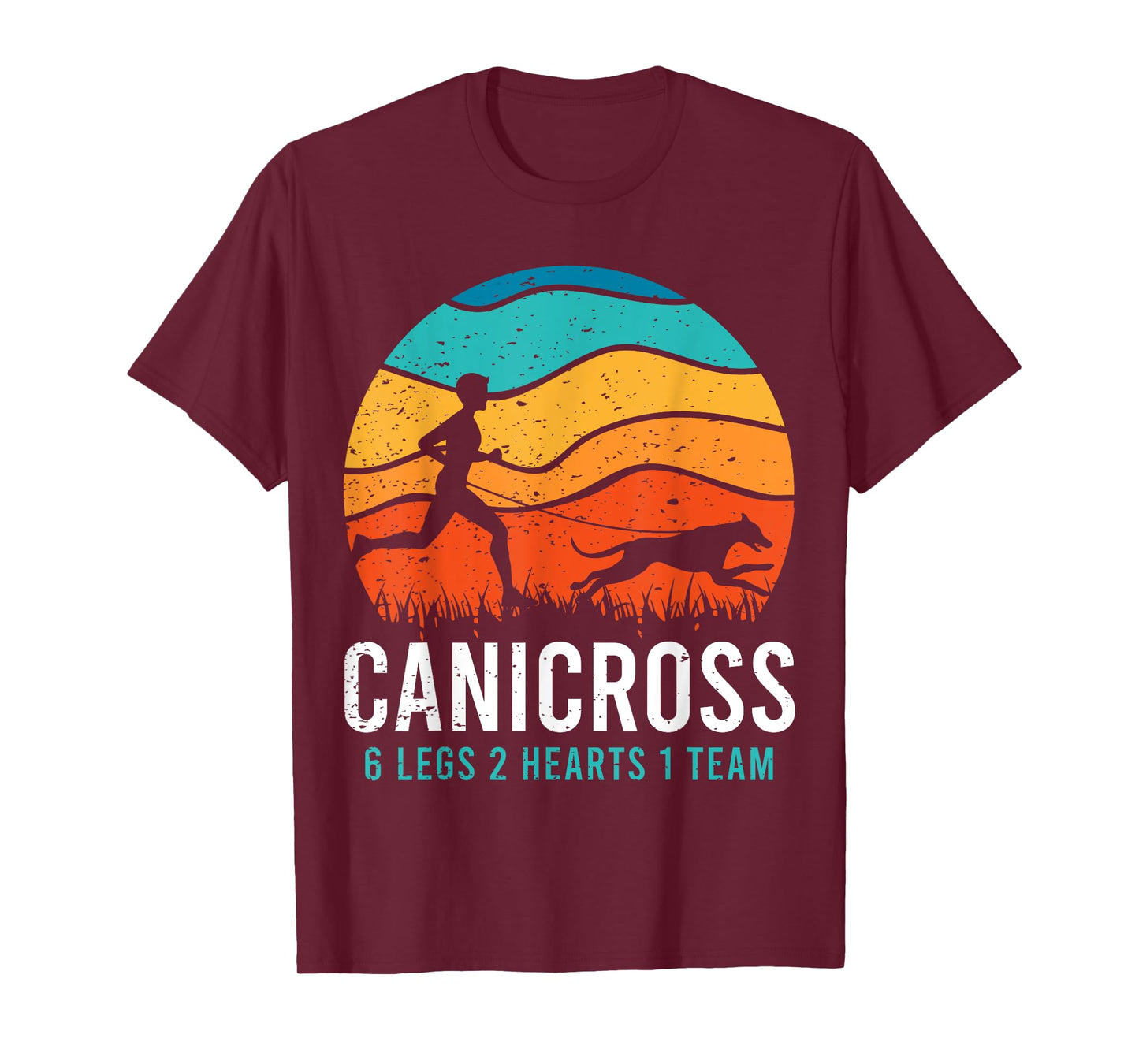 Canicross 6 Legs 2 Hearts 1 Team Funny Dog Running Lover Pun Men Women Girls Kids T-Shirt