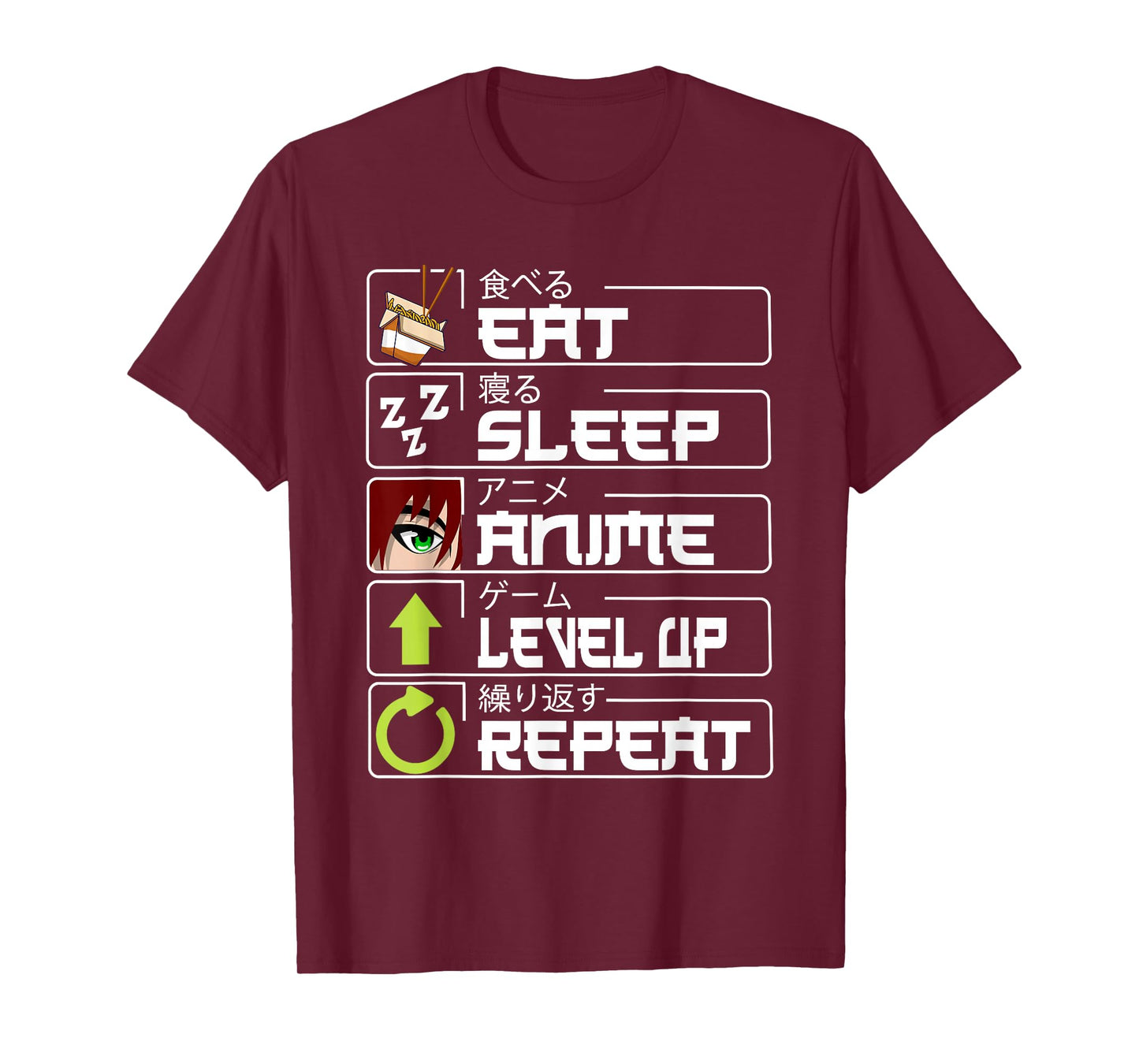 Eat Sleep Anime Level Up Repeat Otaku Anime Manga Gamer T-Shirt