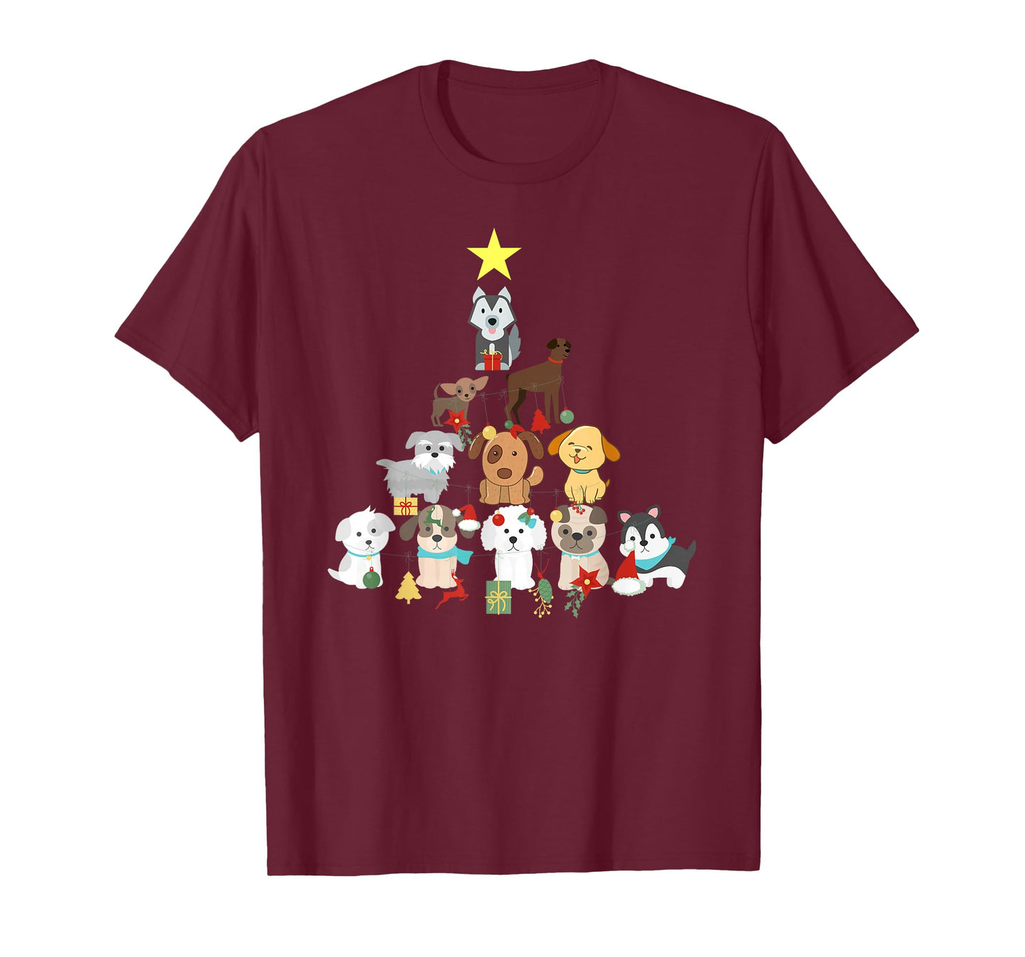 Christmas Dog Tree T-Shirt Cute Funny Puppy Dogs Xmas Tee T-Shirt